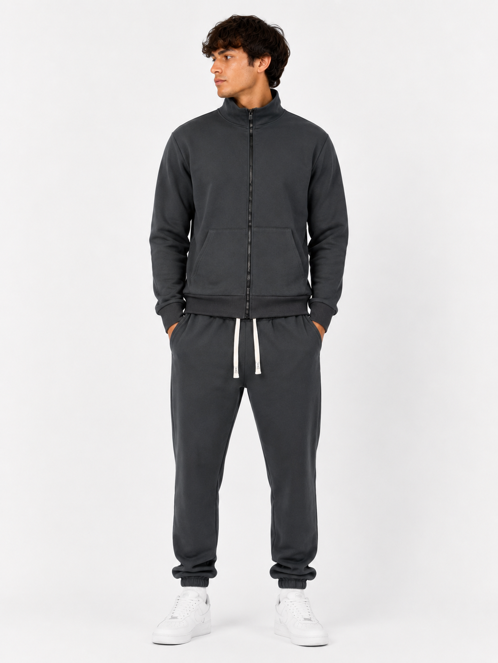 Unisex HW Cotton Tracksuit Set with Jogger Hoodie - Dark Grey