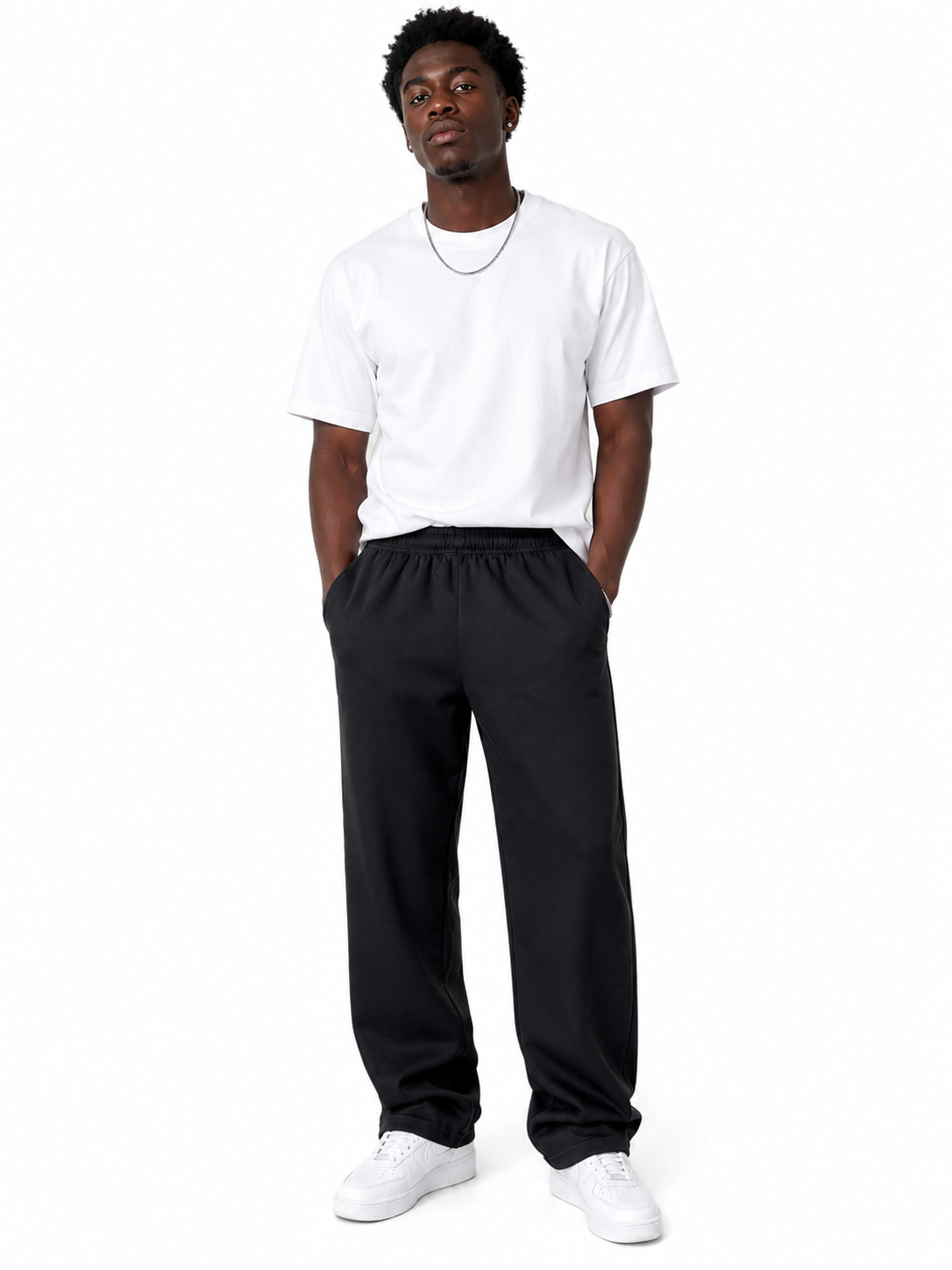 Plain Casual Elastic Waist Sweatpants - Black