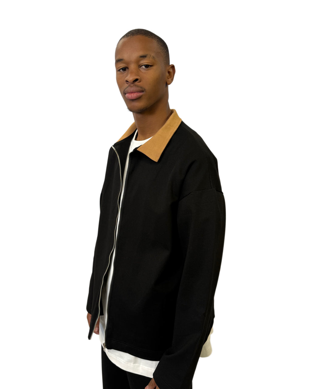 FW Urban Casual Jacket with Tan Collar Set-Black