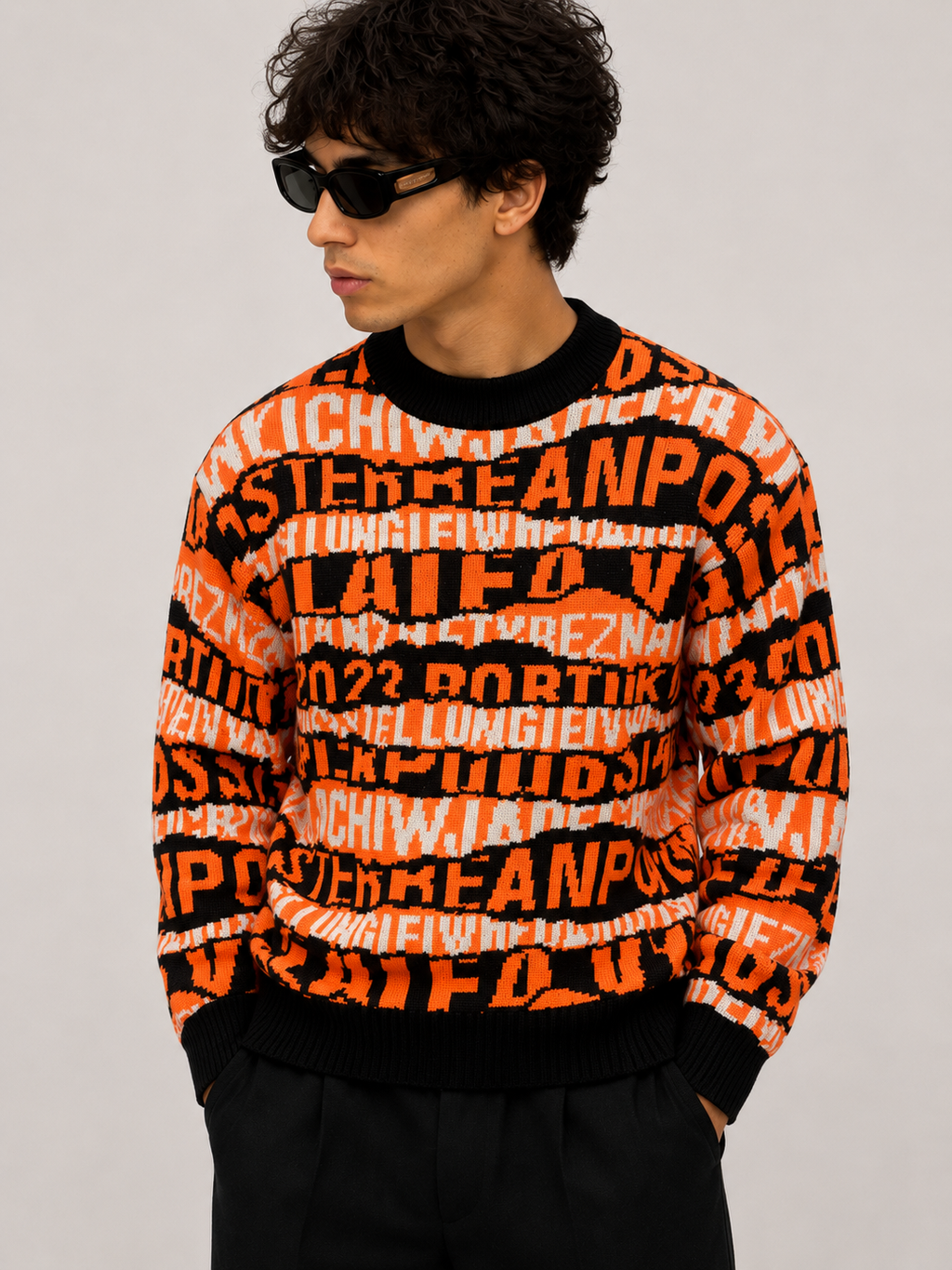 Oversized Graphic Knit Sweater in One Size Fits All - Orange