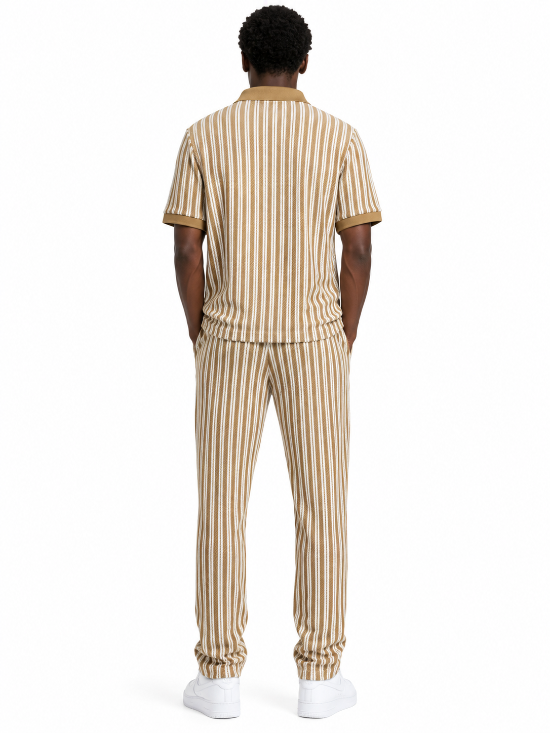 Unisex Bold Stripe Knit Co-Ord Set – Off-white