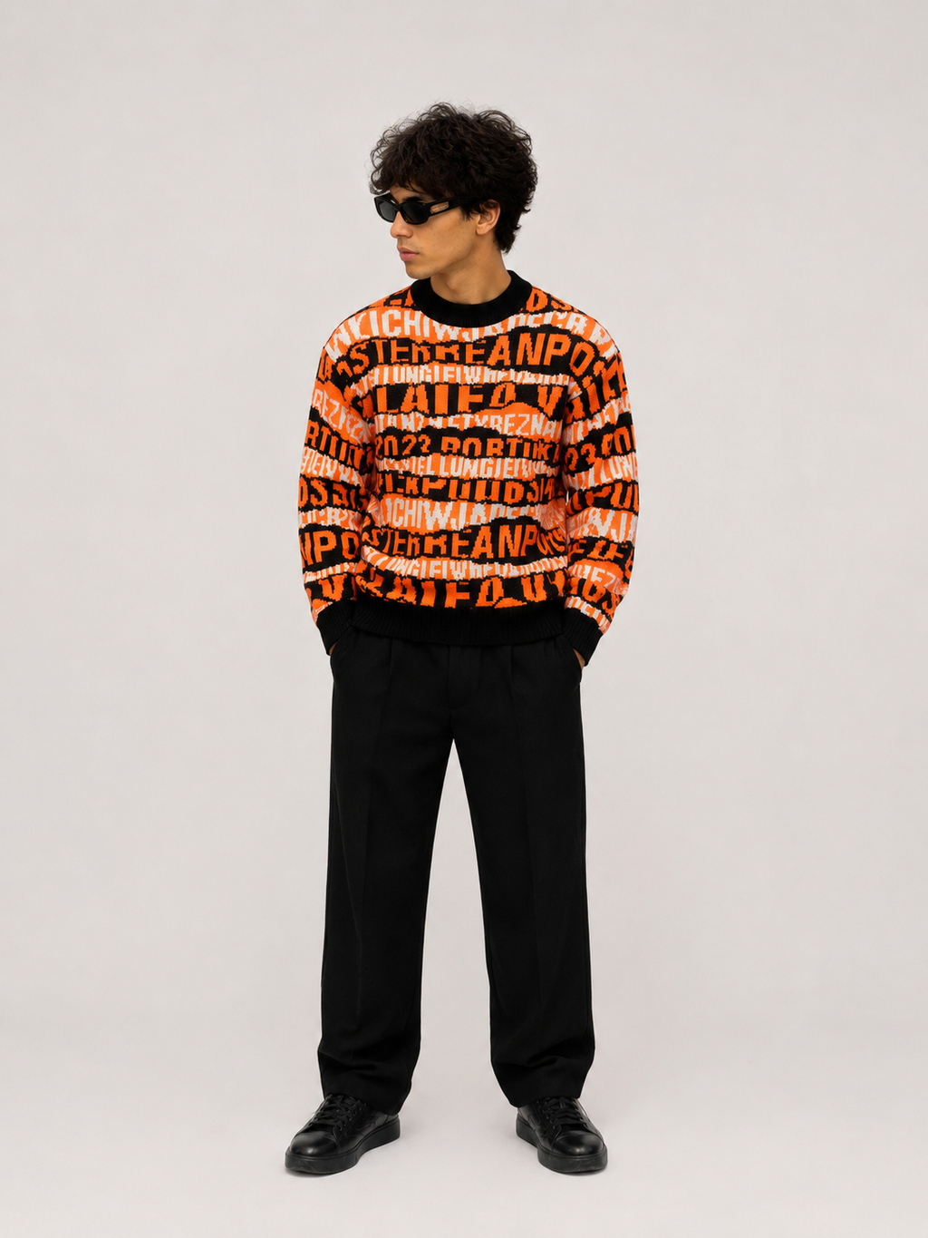 Oversized Graphic Knit Sweater in One Size Fits All - Orange