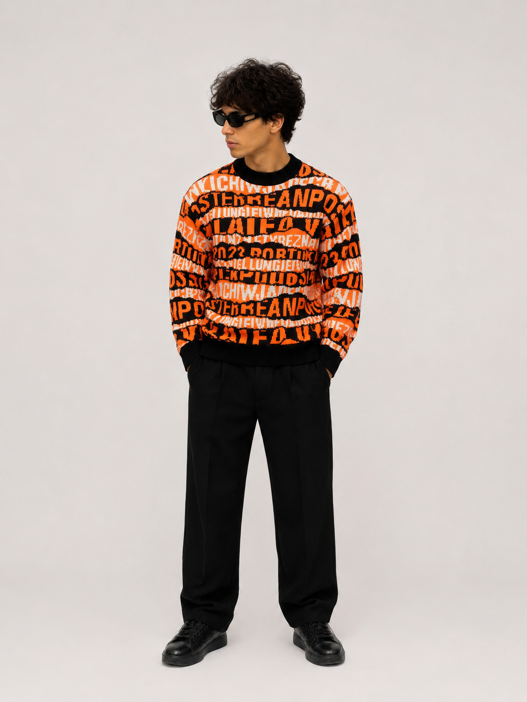 Oversized Graphic Knit Sweater in One Size Fits All - Orange