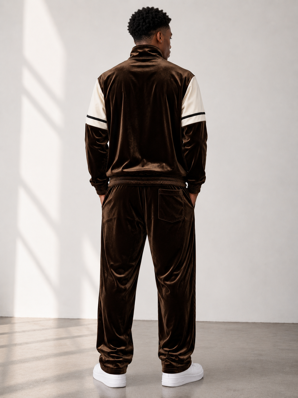 Velvet Retro Stripe Tracksuit – Brown