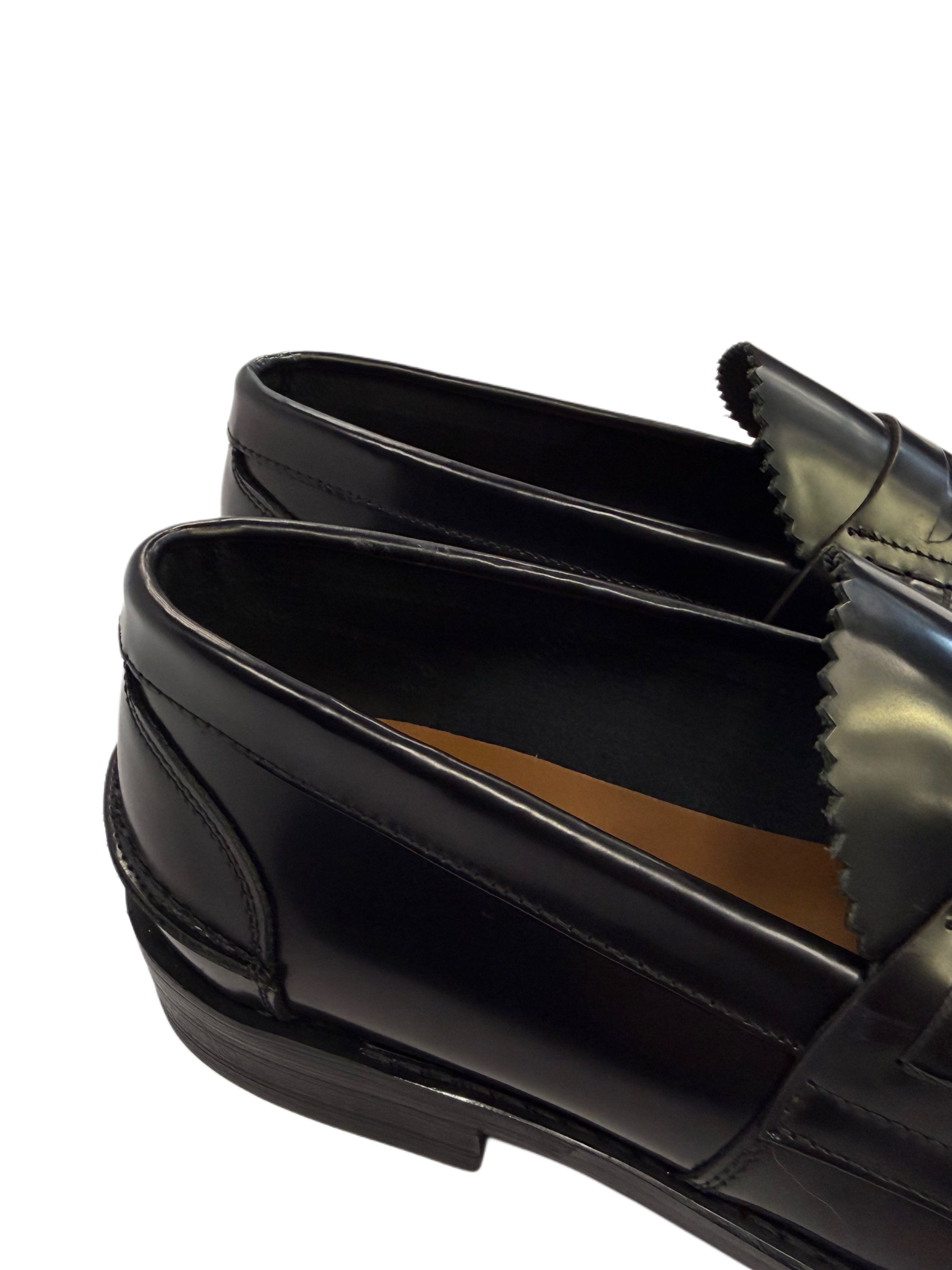 Premium Black Leather Penny Loafers (Red Bottom) - Black