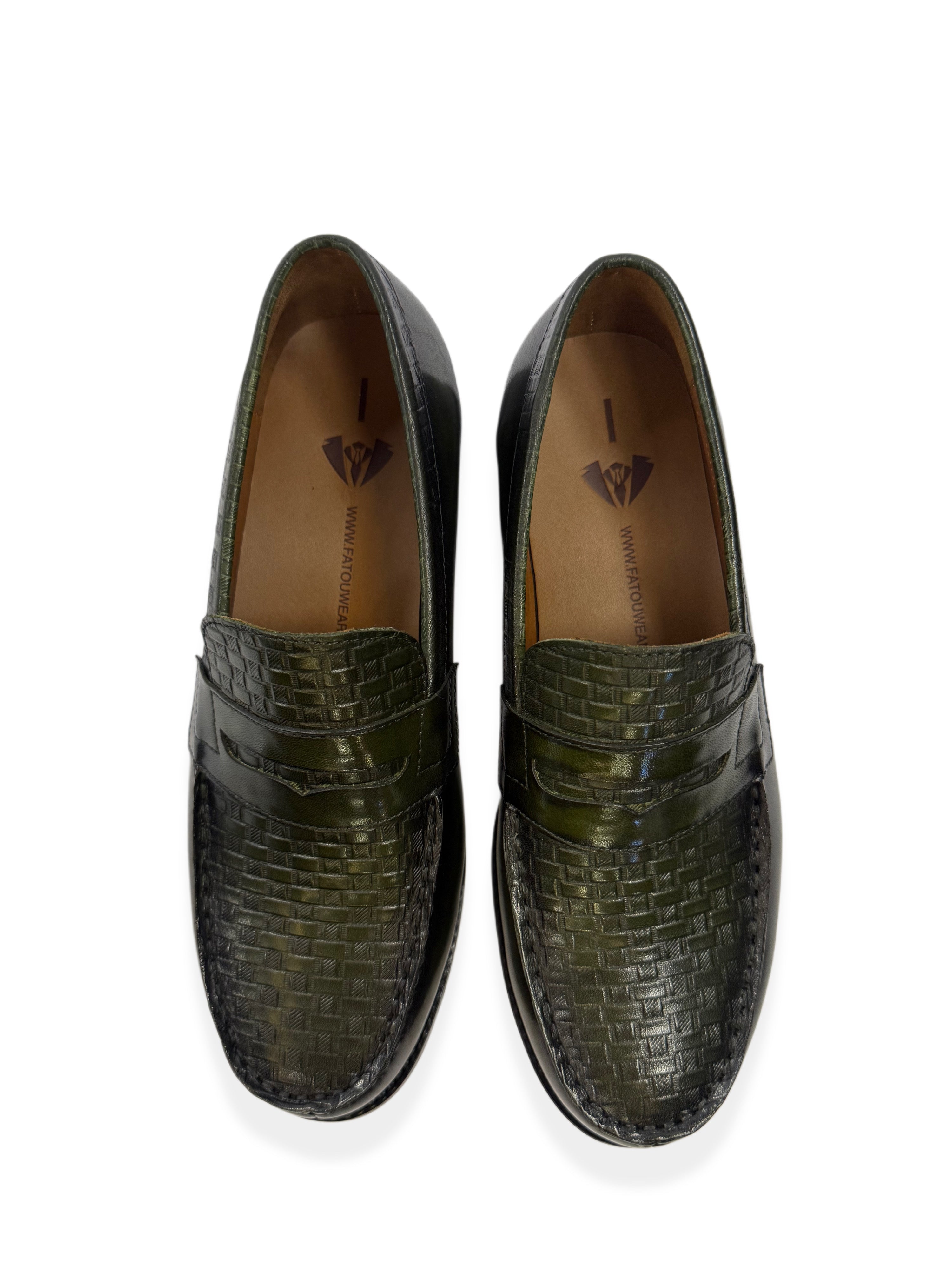 Woven Leather Loafers - Green