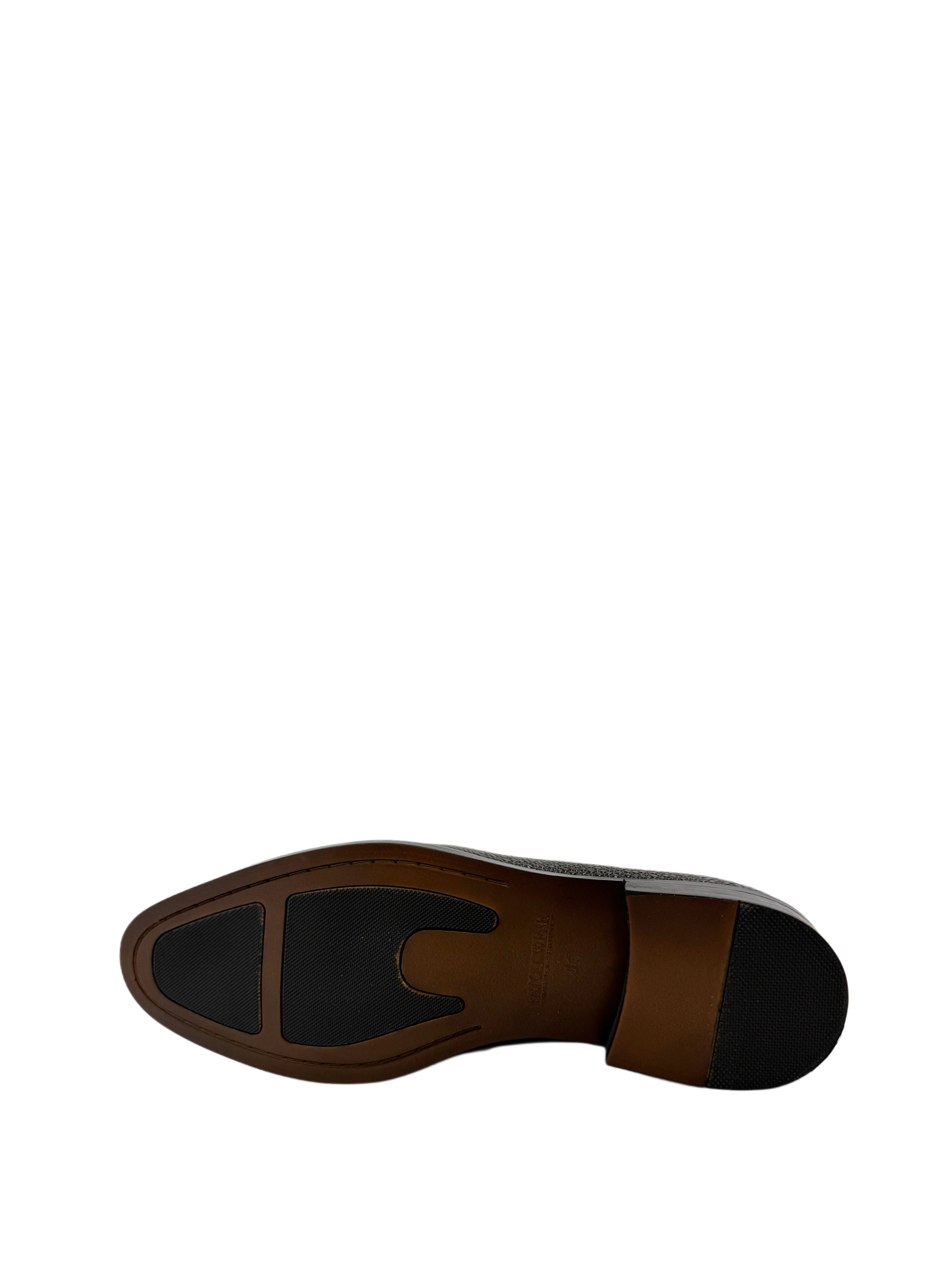 Genuine Leather Pebbled Strap Loafers - Black