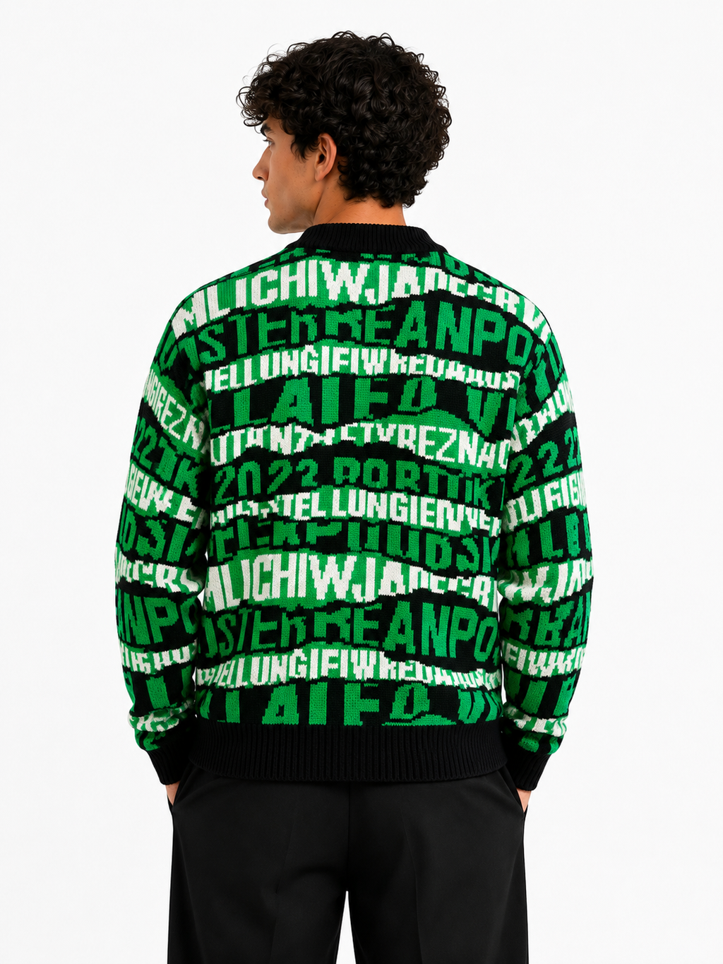 Oversized Graphic Knit Sweater in One Size Fits All - Green