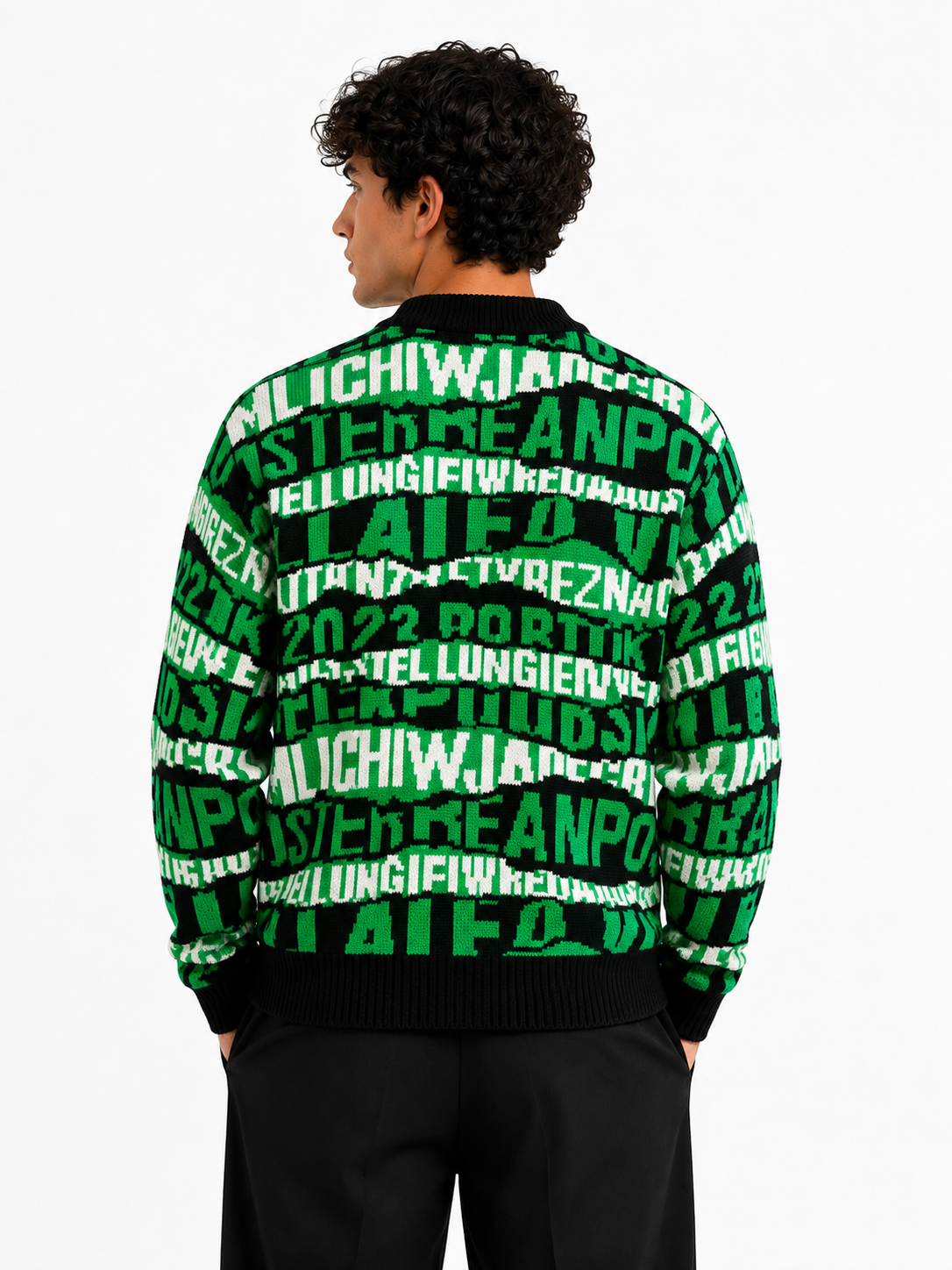 Oversized Graphic Knit Sweater in One Size Fits All - Green