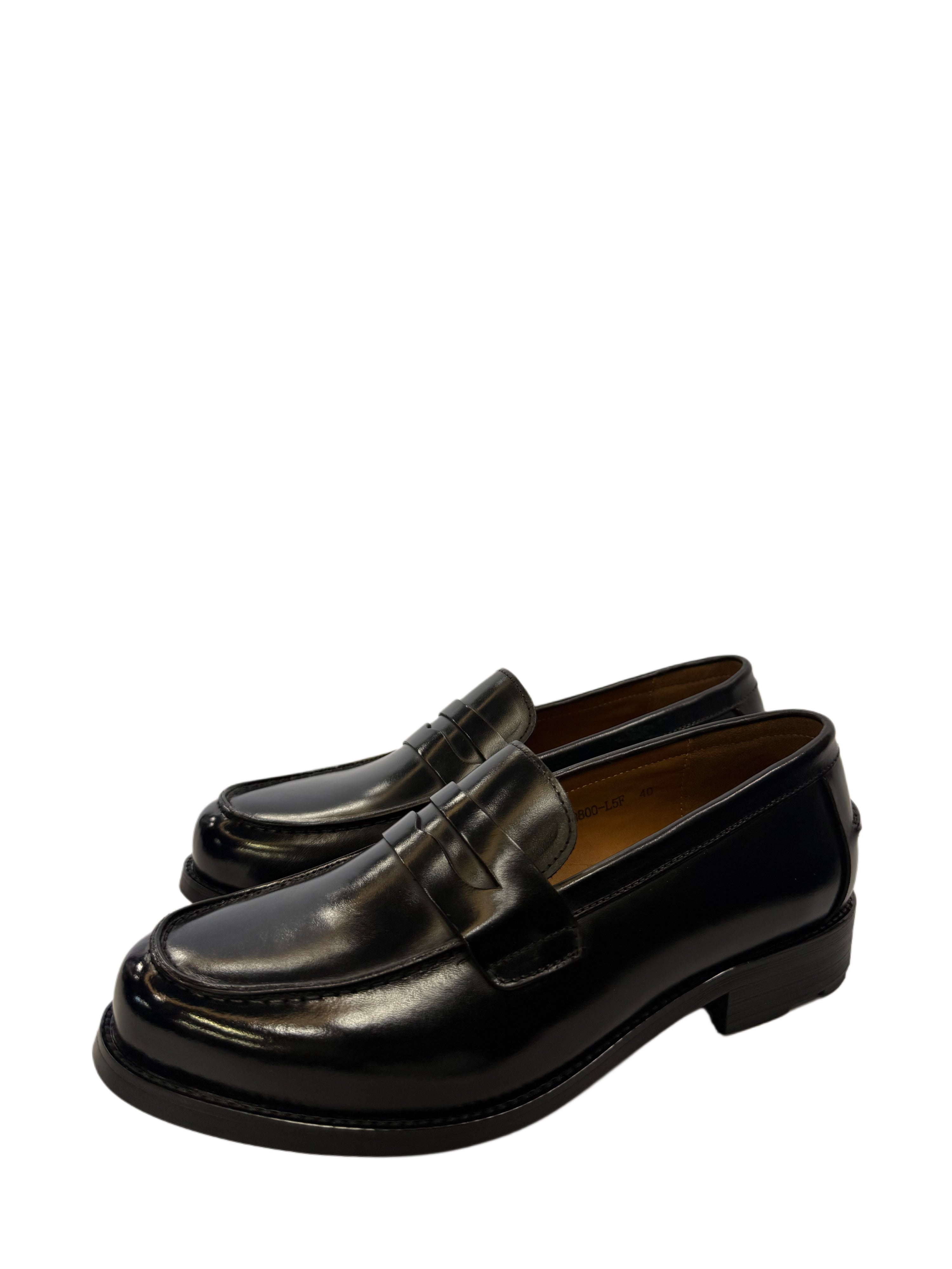 Black Leather Penny Loafers - Black