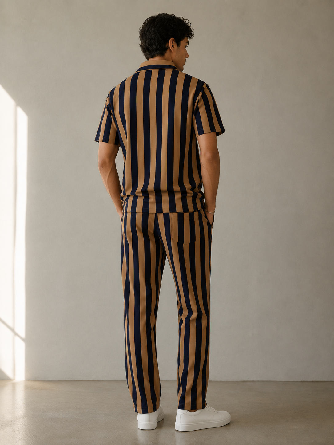 Bold Stripe Co-Ord Set - Camel and Navy