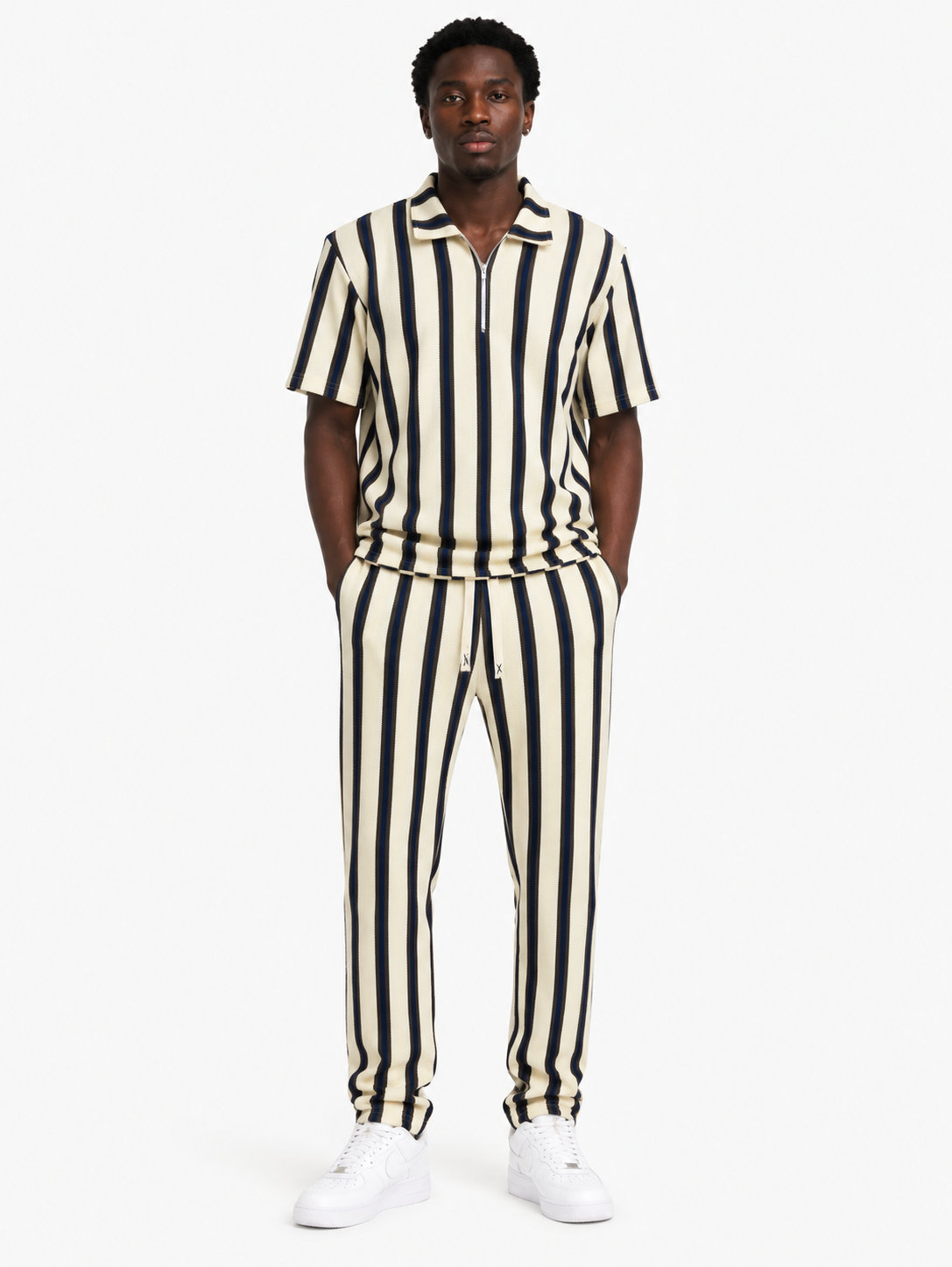 Unisex Bold Stripe Knit Co-Ord Set – Cream