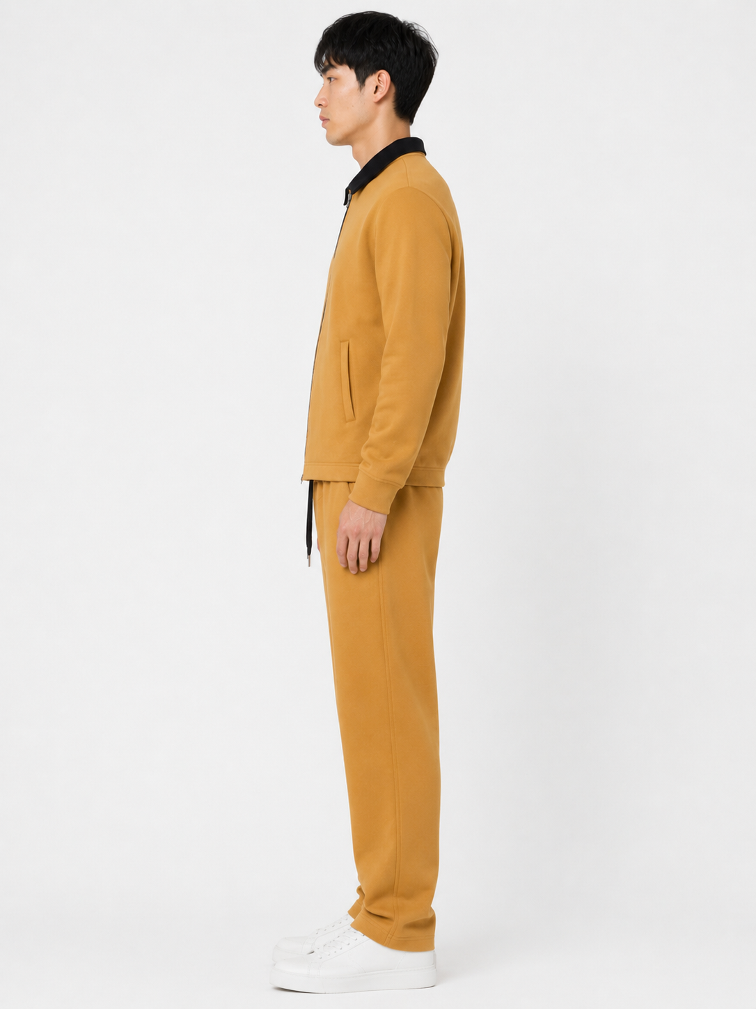 FW Cotton Tracksuit Set with Black Collar - Tan
