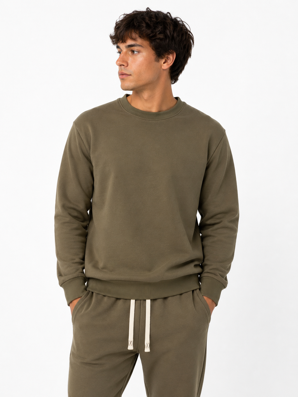 Unisex HW Cotton Tracksuit Set with Sweater - O. Green