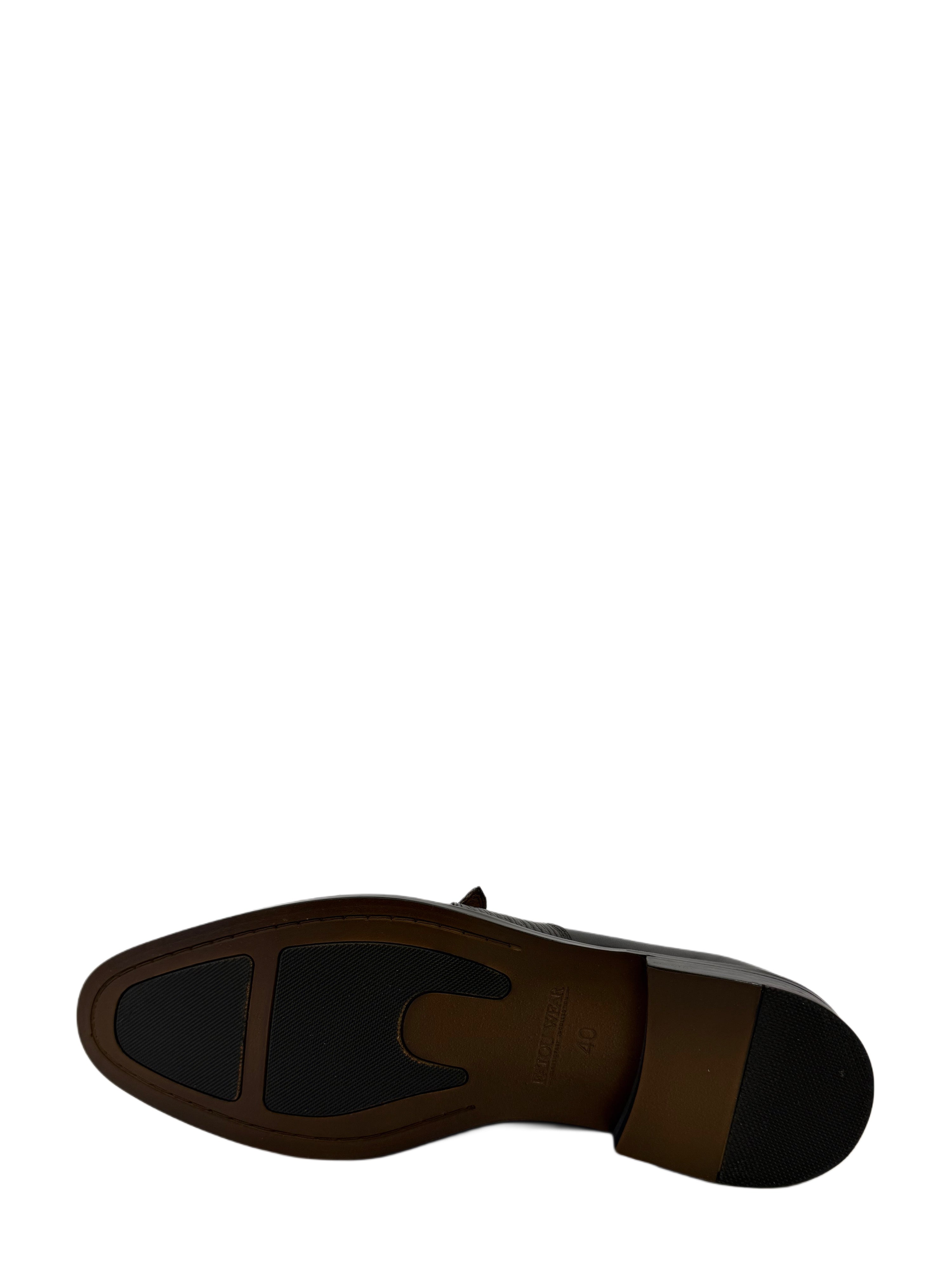 Single Monk Strap Leather Shoes - Navy-Blue
