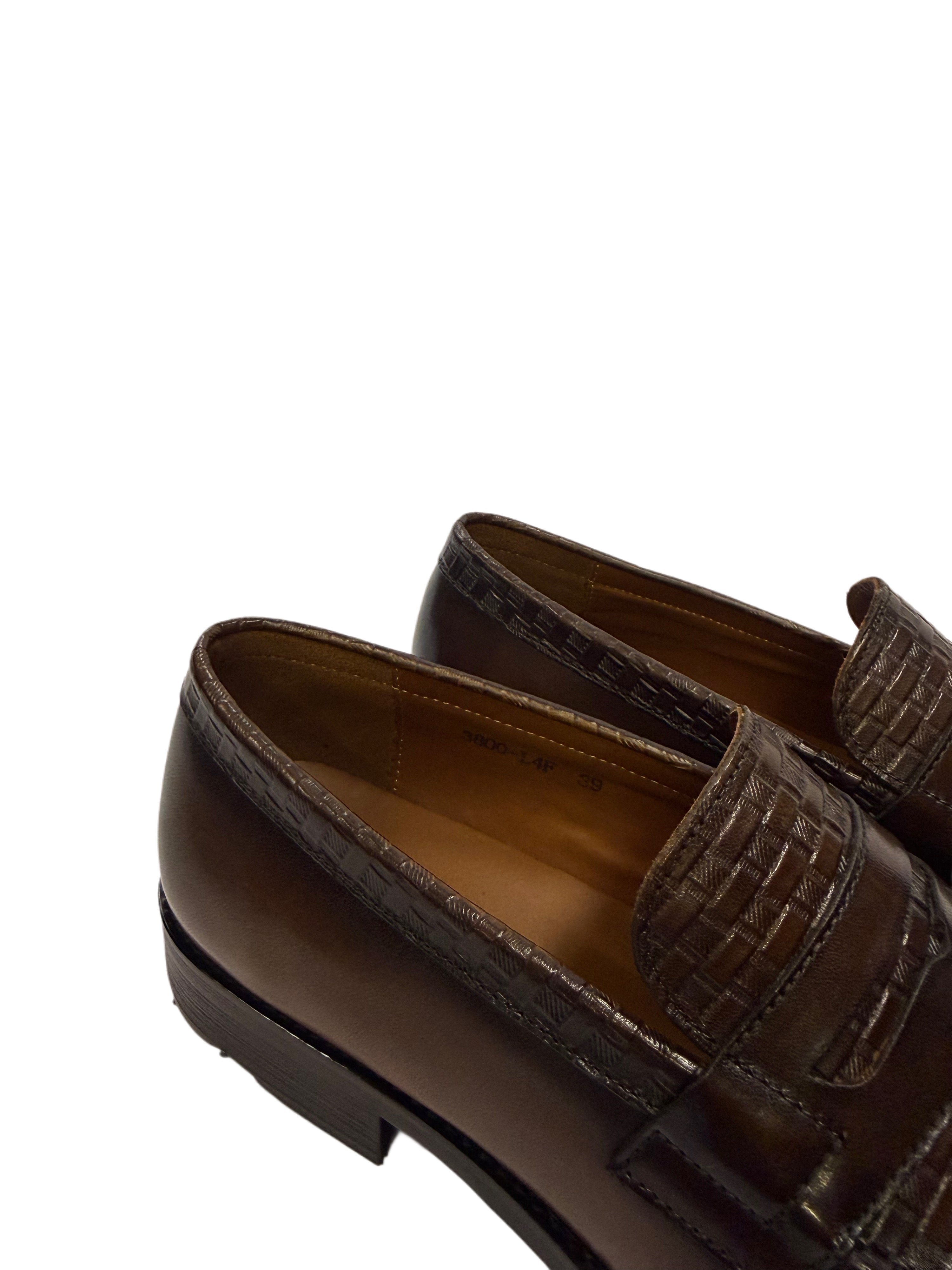 Crocodile-Textured Leather Loafers - Wine
