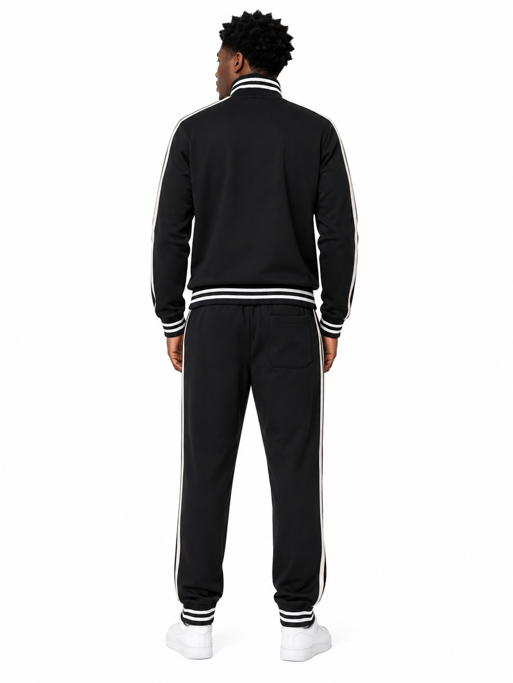 FW Tracksuit Set with Bold White Side Stripes - Black