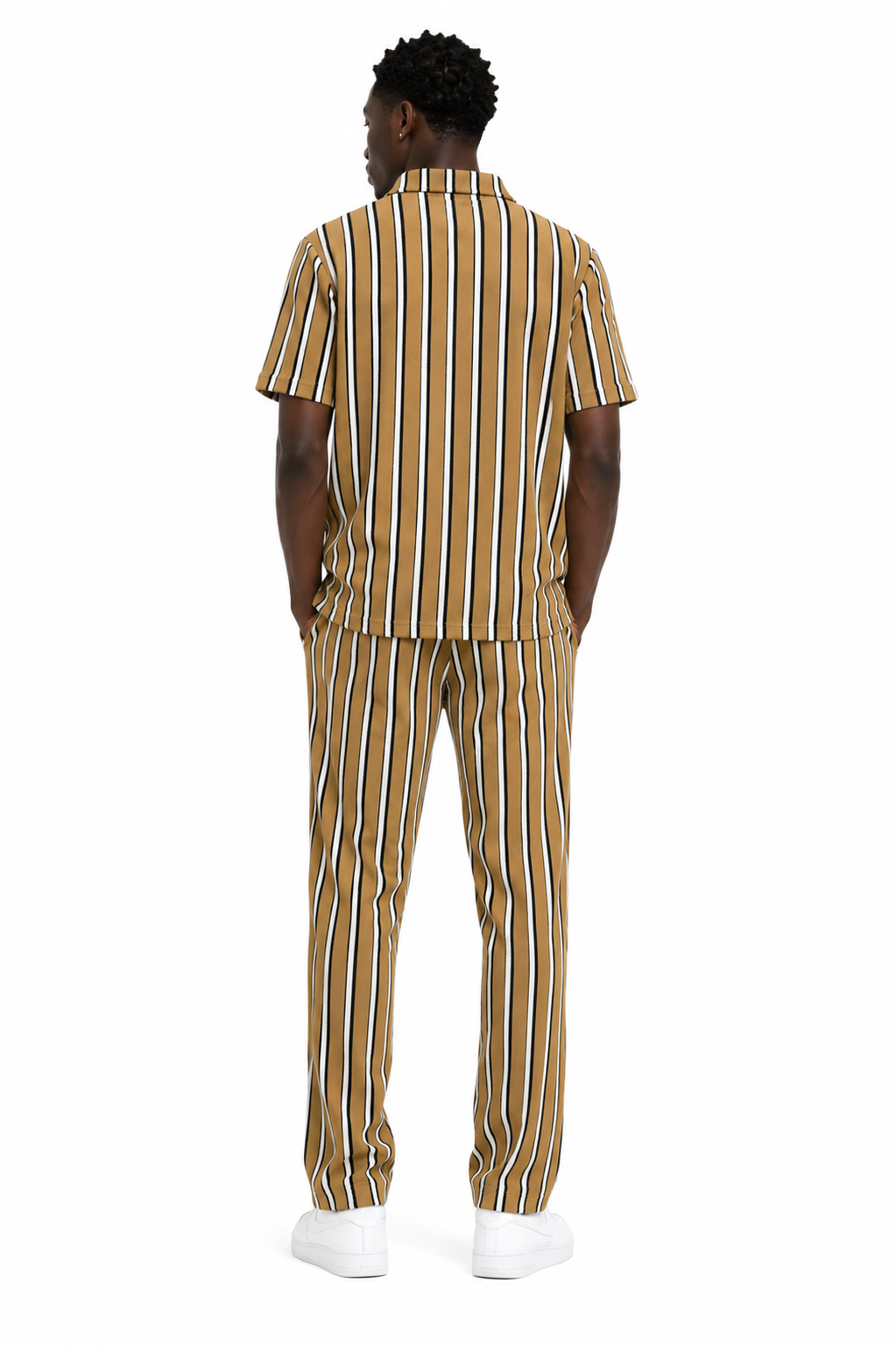 Unisex Bold Stripe Knit Co-Ord Set – Camel Yellow