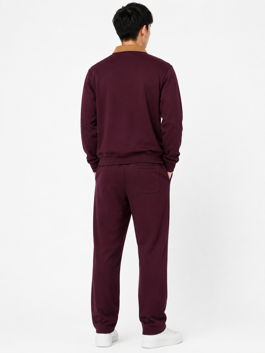 FW Cotton Tracksuit Set with Tan Collar - Maroon