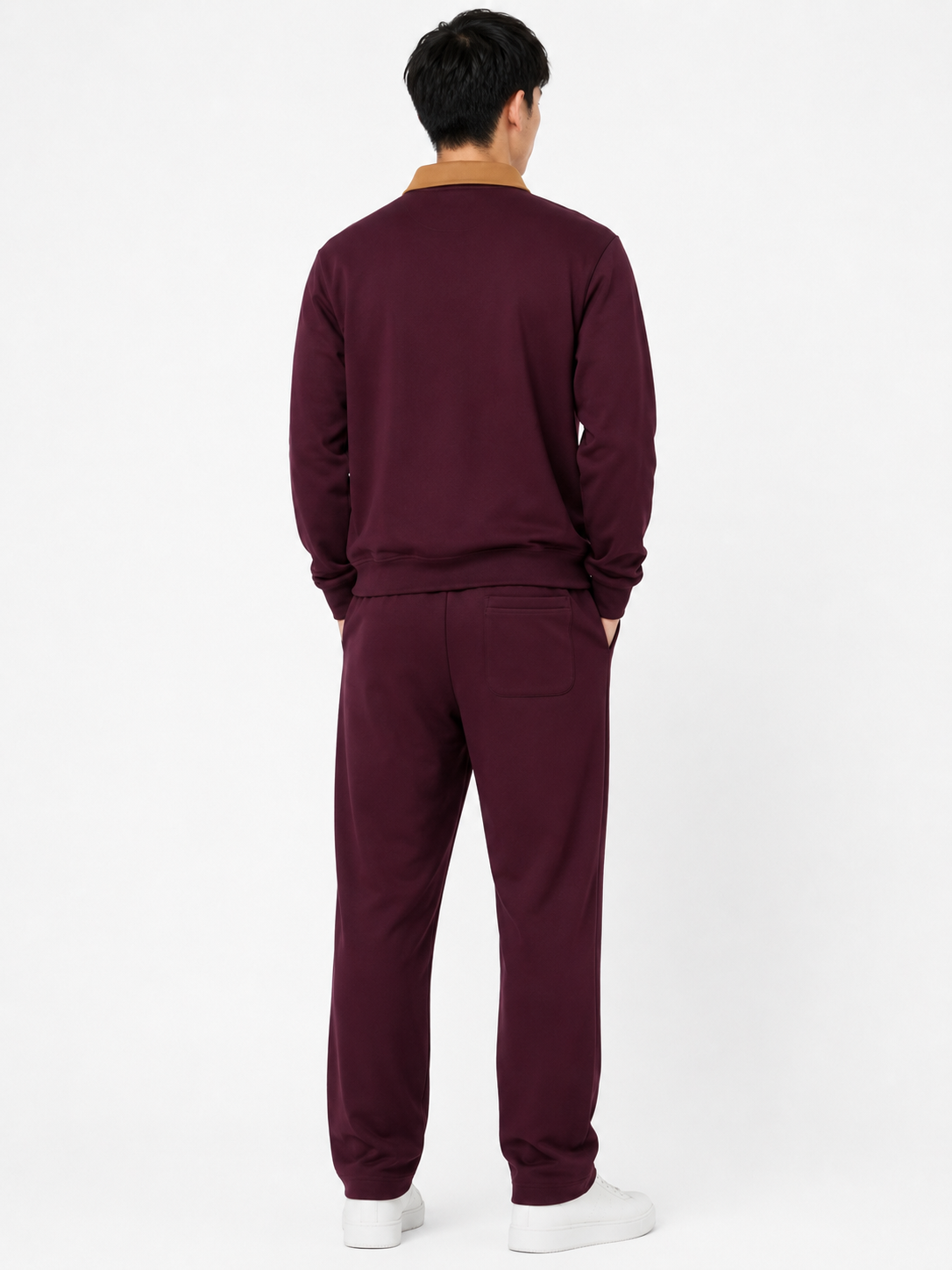 FW Cotton Tracksuit Set with Tan Collar - Maroon