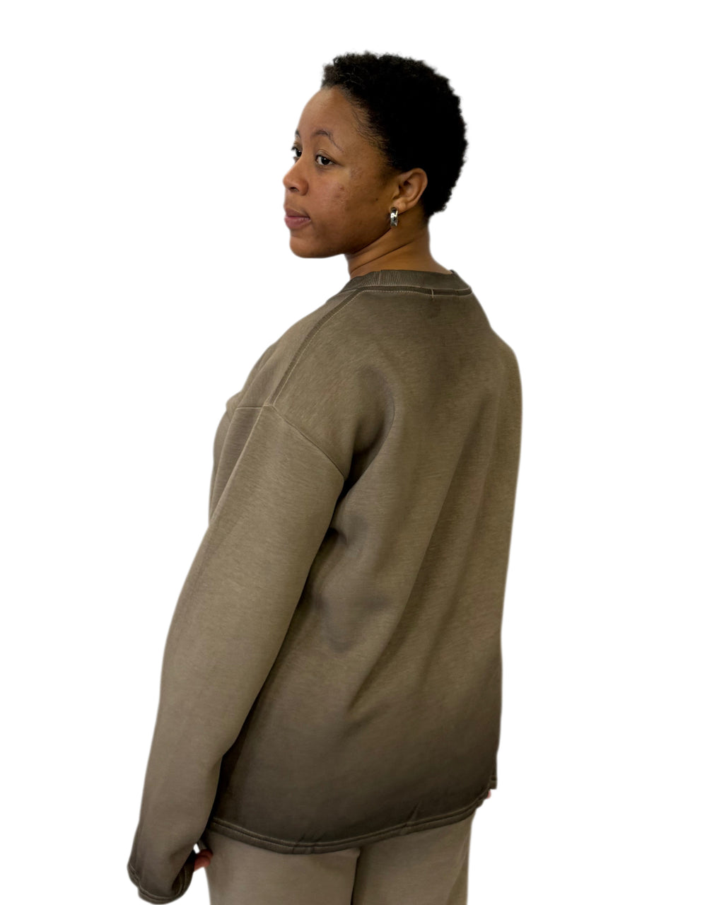 FW Earth Tone Comfort Oversized Sweatshirt & Pants Set-Olive Brown