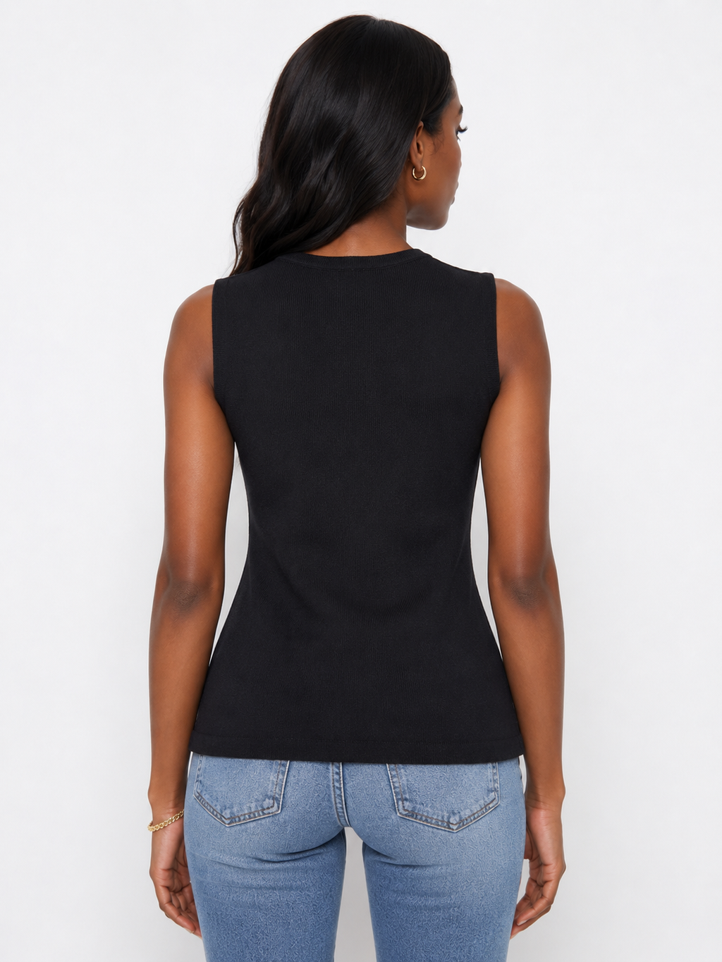 Plain Button Knit Top One Size Stretchable - Black