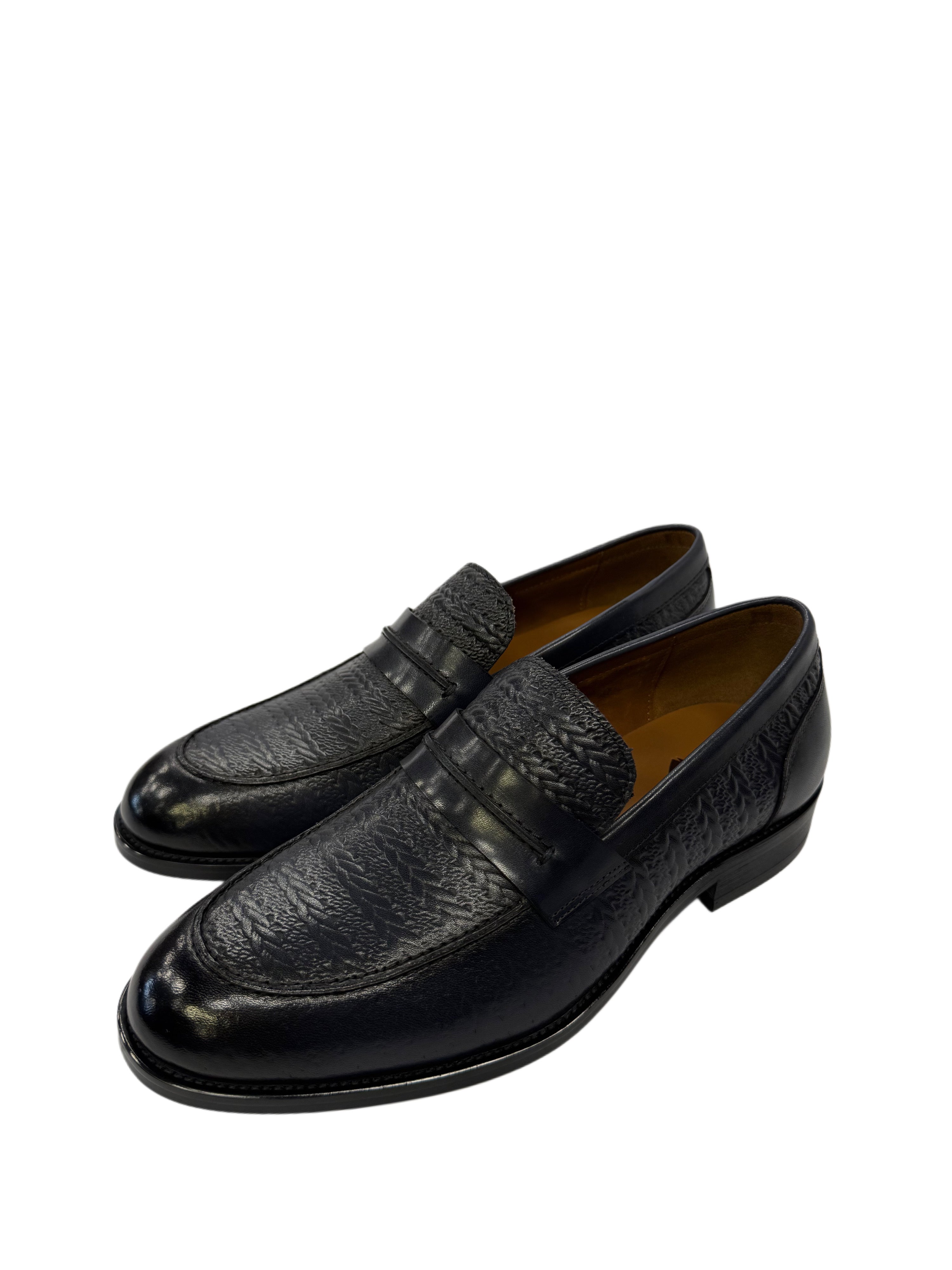 Classic Textured Leather Penny Loafers - Black