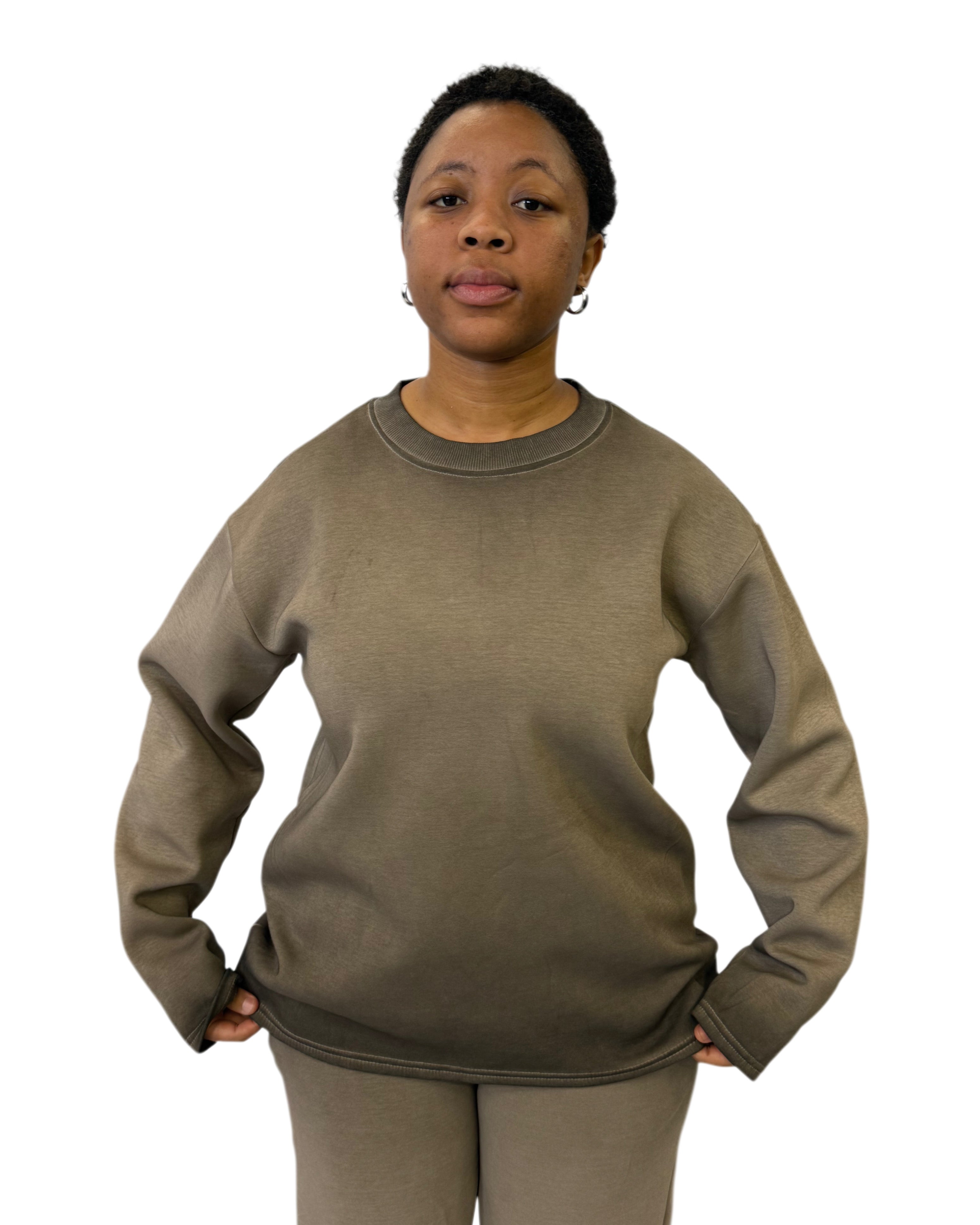 FW Earth Tone Comfort Oversized Sweatshirt & Pants Set-Olive Brown