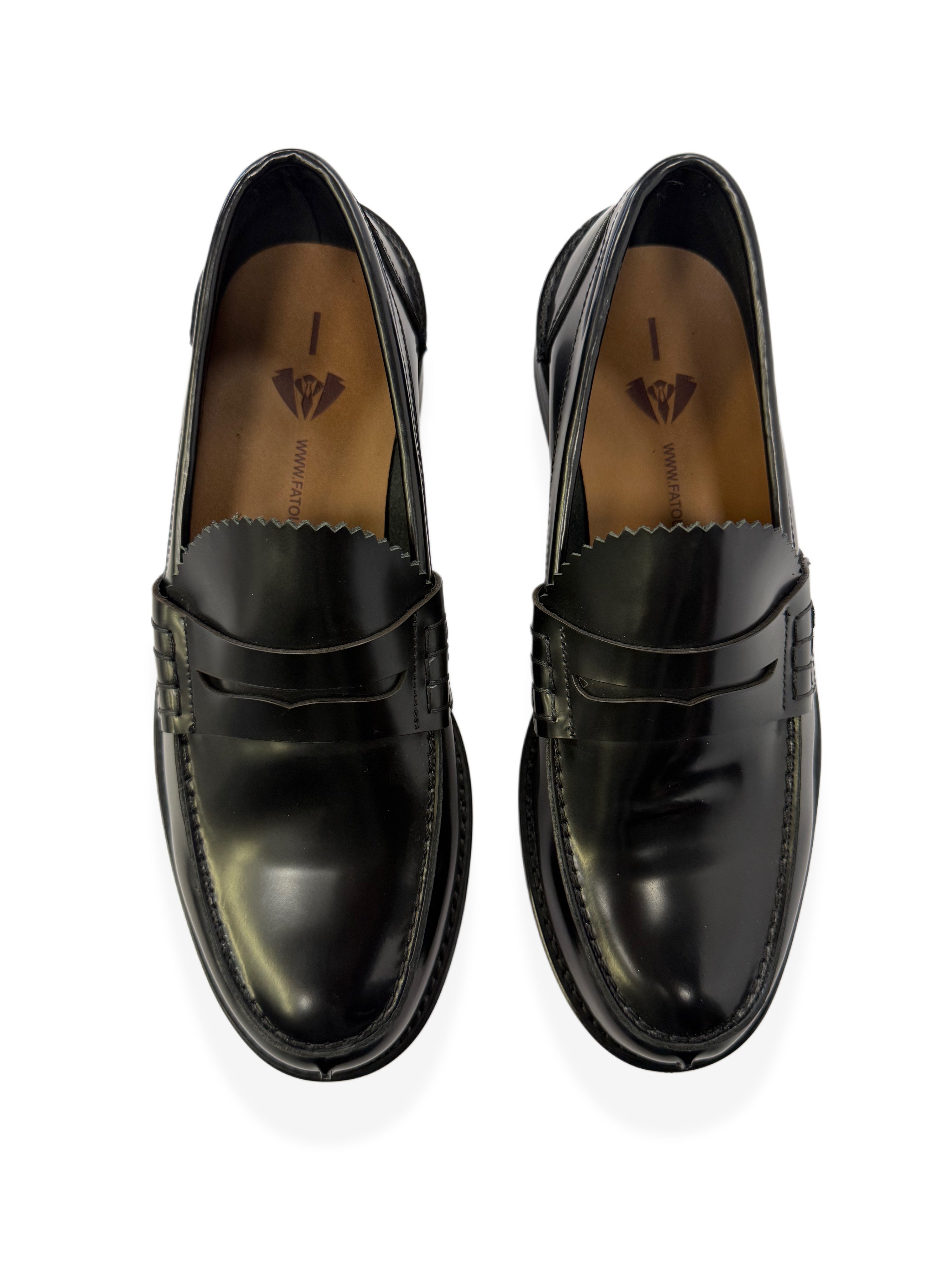 Premium Black Leather Penny Loafers (Red Bottom) - Black