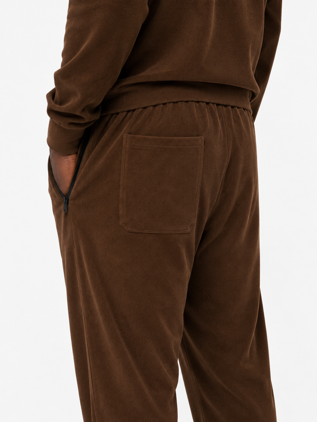 Zipper Corduroy Tracksuit Set - Brown