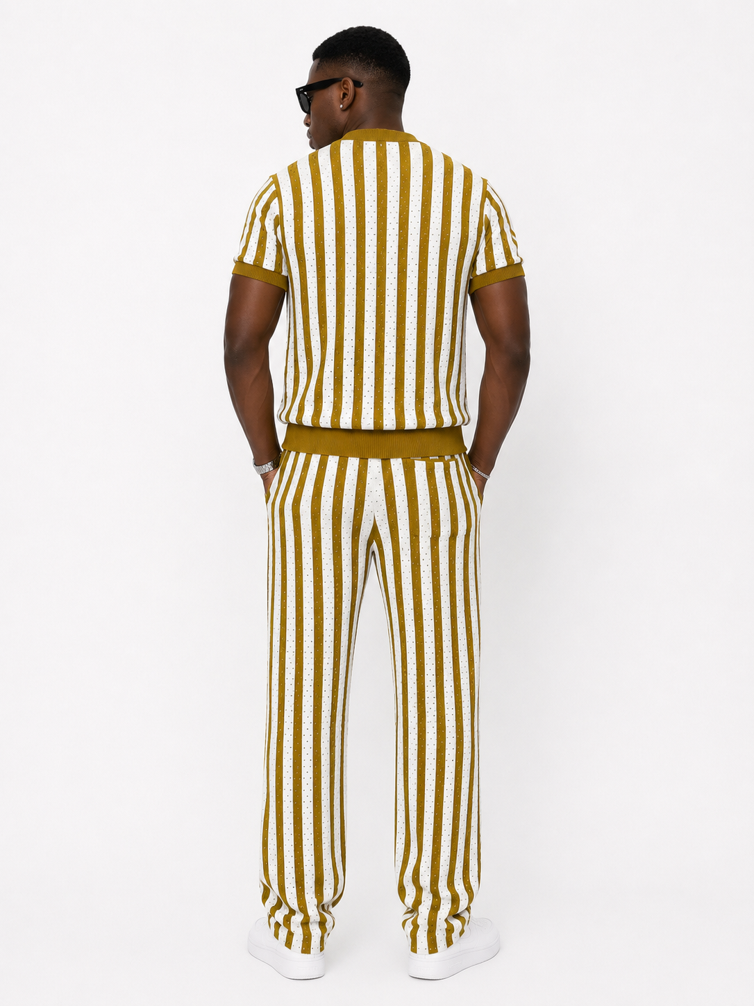 Open-Knit Stripe Co-Ord Set – Mustard Yellow