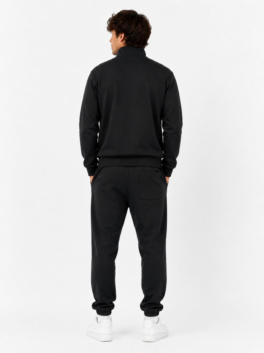 Unisex Cotton Tracksuit Set with Jogger Hoodie - Black