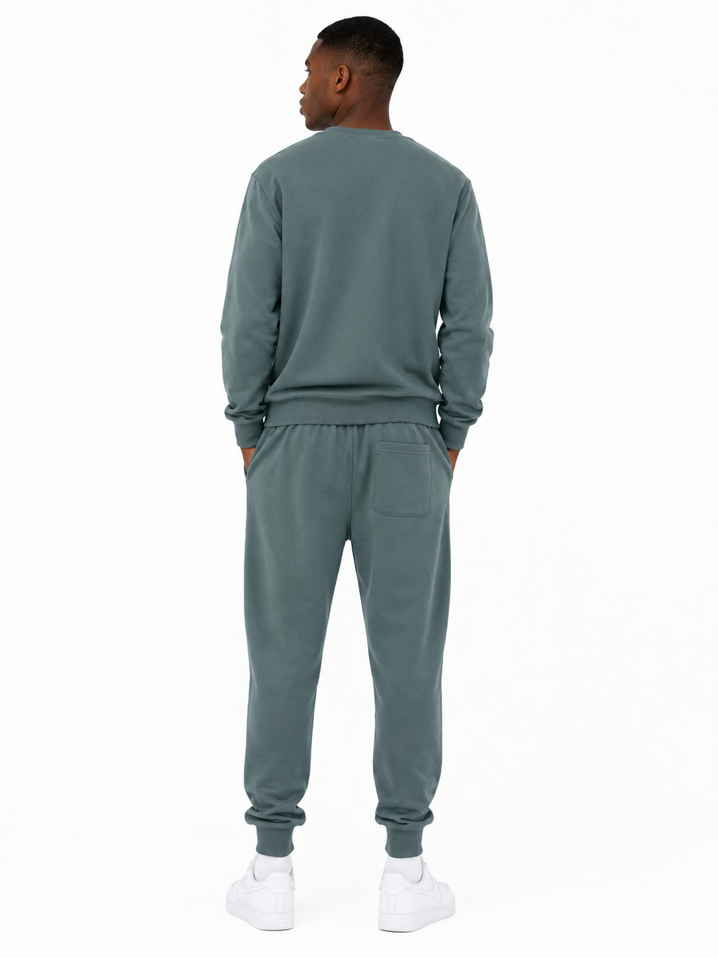 Unisex HW Cotton Tracksuit Set with Sweater - Dark O. Green