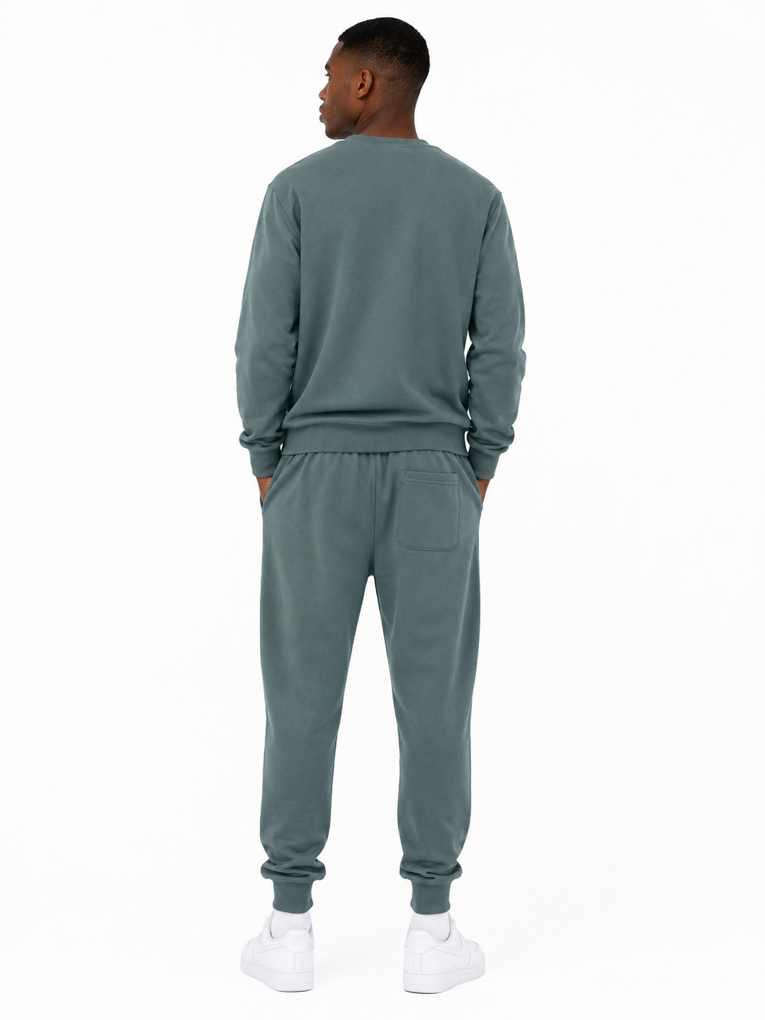 Unisex HW Cotton Tracksuit Set with Sweater - Dark O. Green