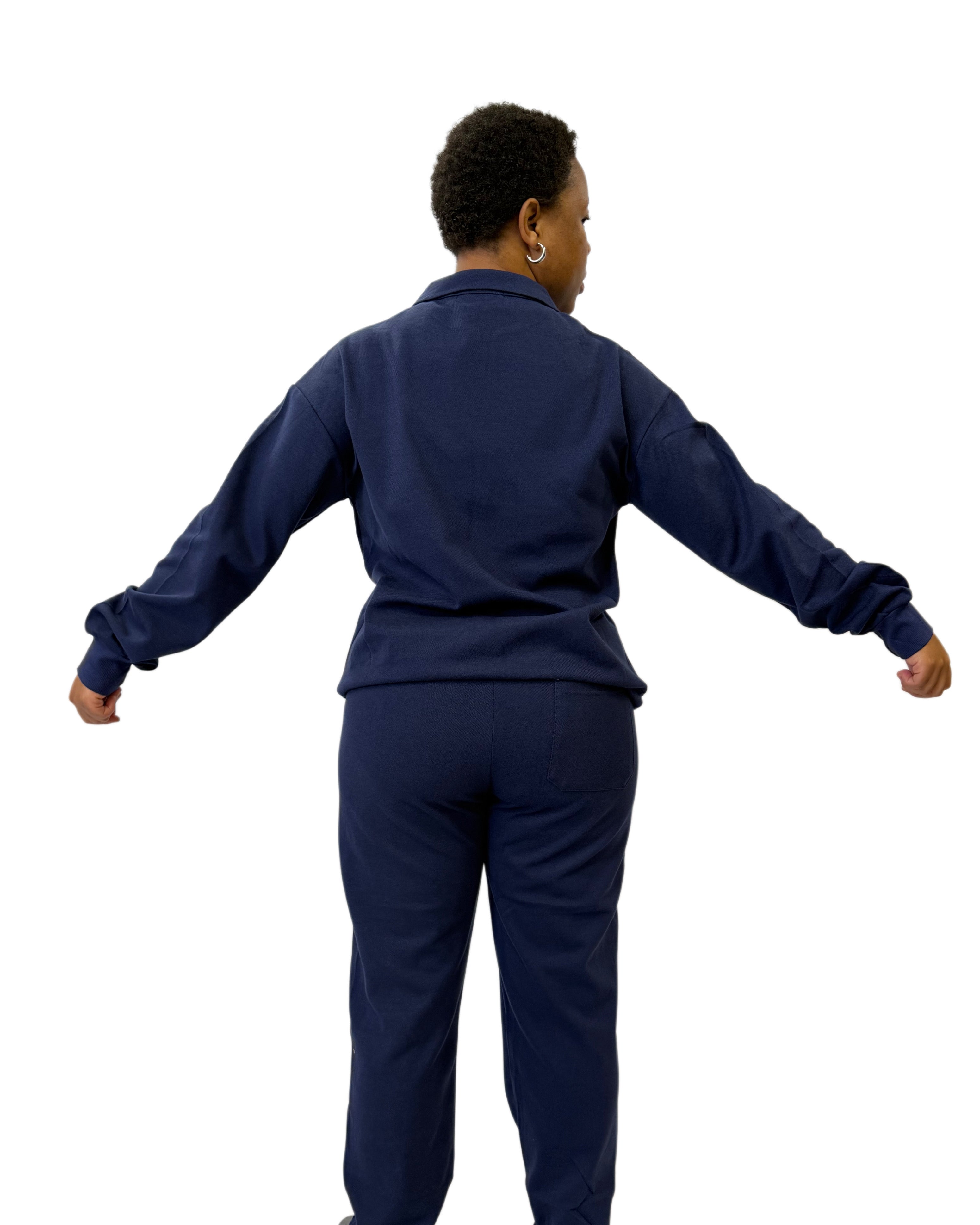 FW Tracksuit Two Piece with Zip Collar-Navy Blue