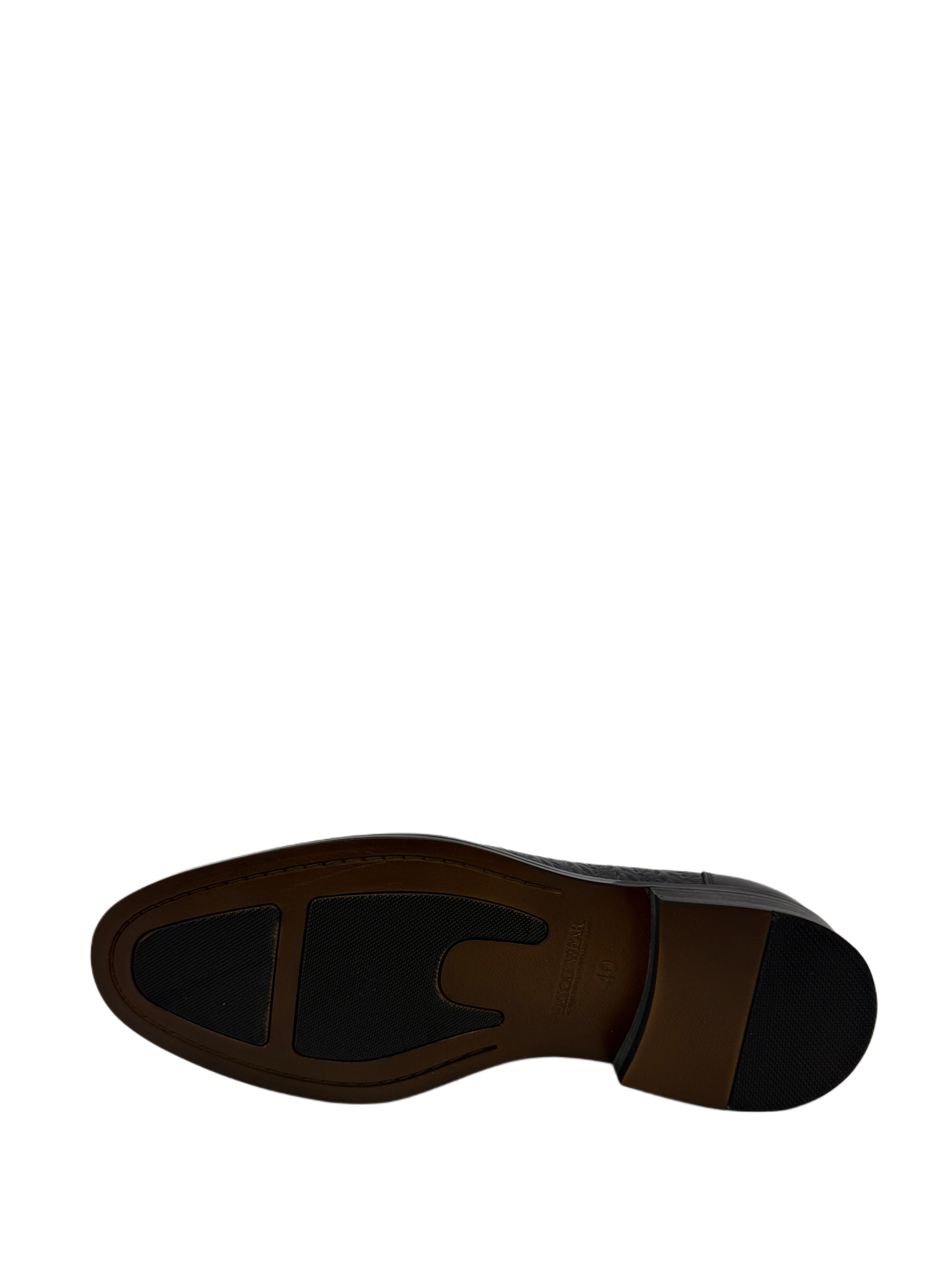 Classic Textured Leather Penny Loafers - Black