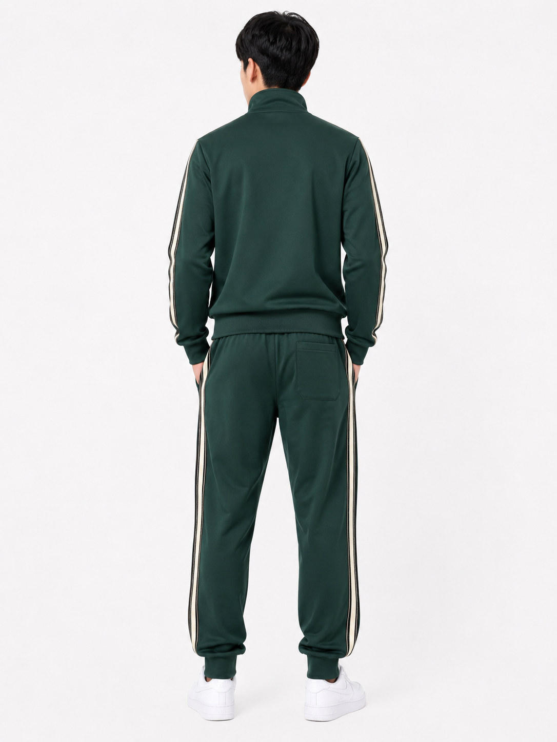 FW Tracksuit Set with Black and White Stripes - Dark Green
