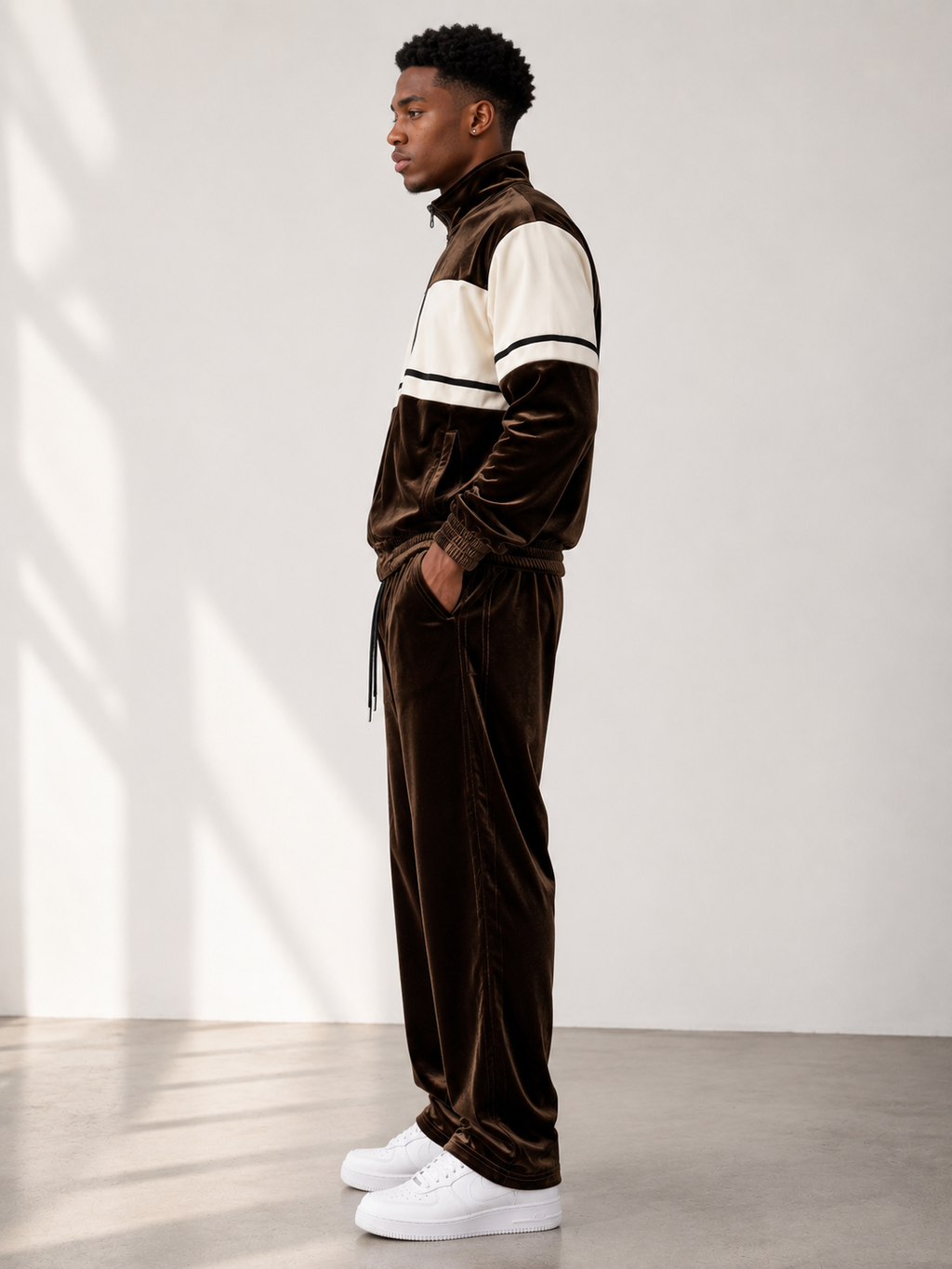Velvet Retro Stripe Tracksuit – Brown