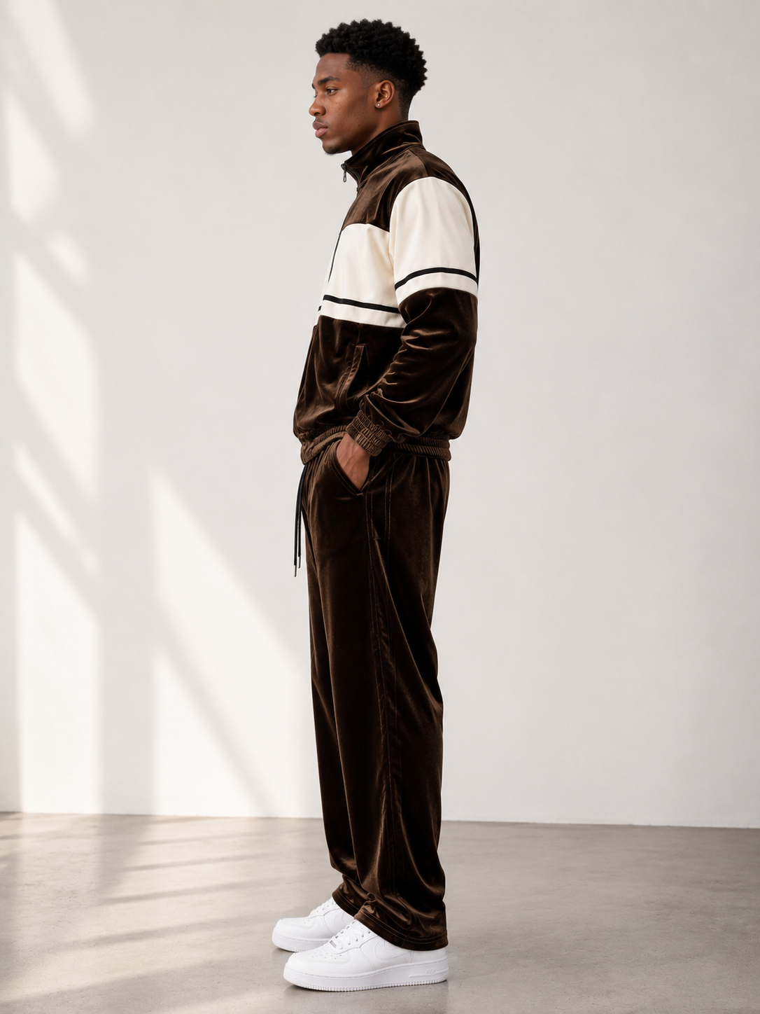 Velvet Retro Stripe Tracksuit – Brown