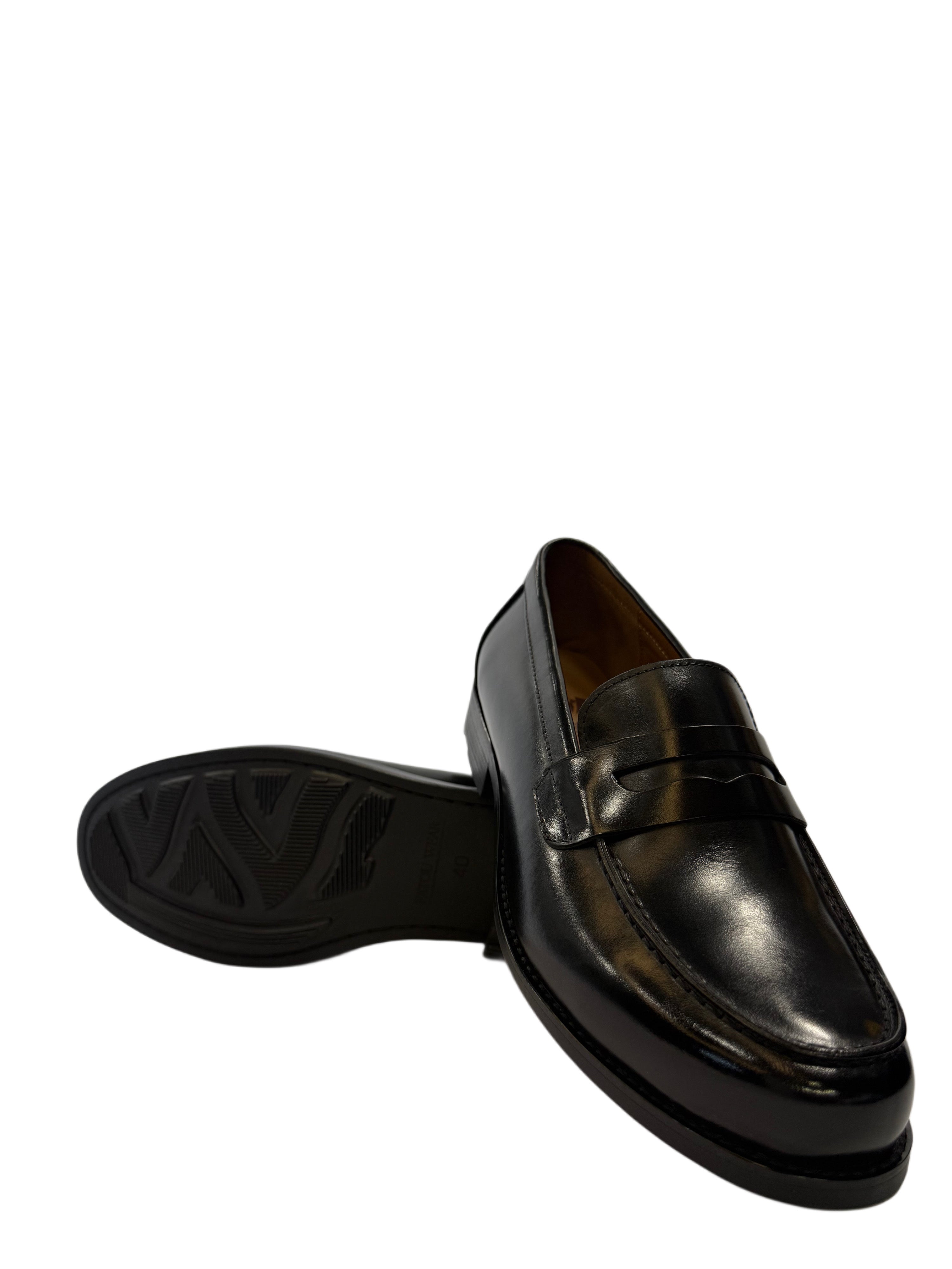 Black Leather Penny Loafers - Black