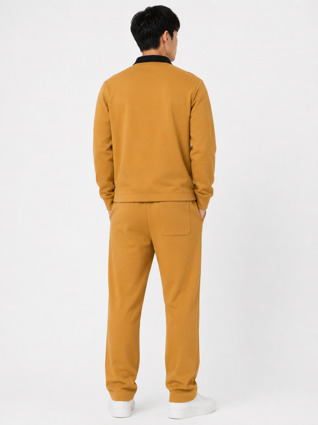 FW Cotton Tracksuit Set with Black Collar - Tan