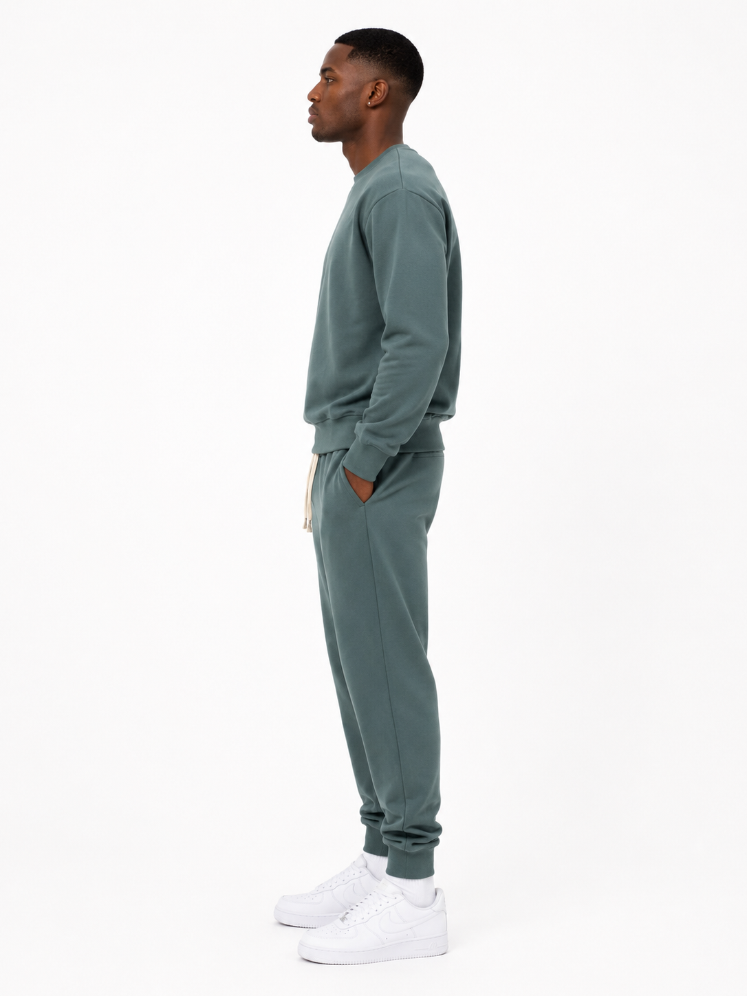 Unisex HW Cotton Tracksuit Set with Sweater - Dark O. Green