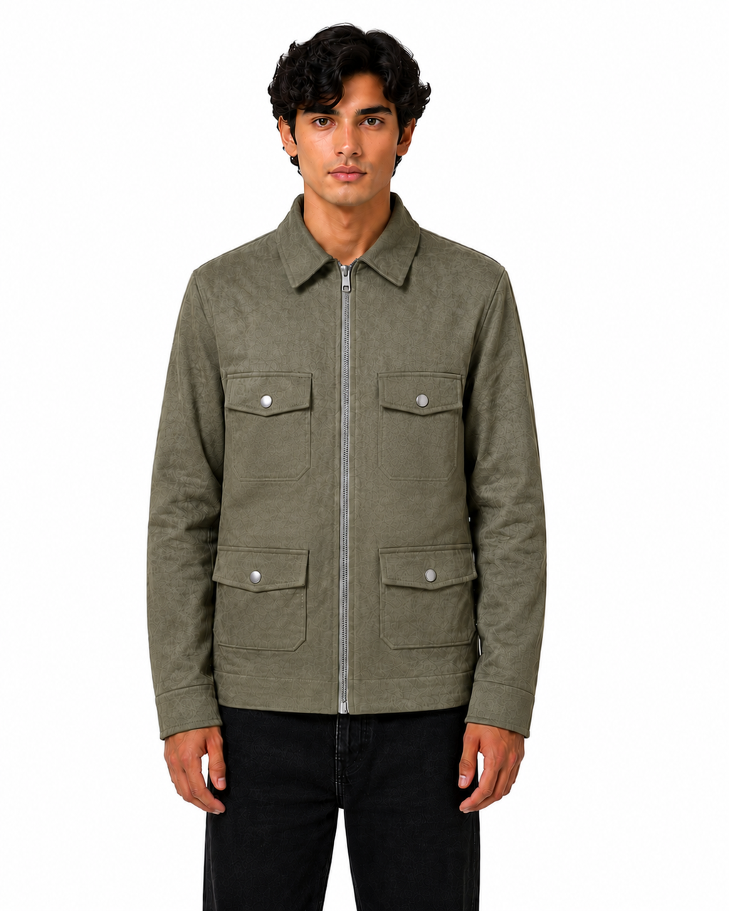FW Men’s Suede 4 Pocket Casual Jacket - O. Green
