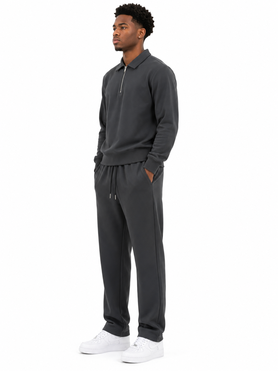 Comfort Cotton Tracksuit Set with Collar - Grey