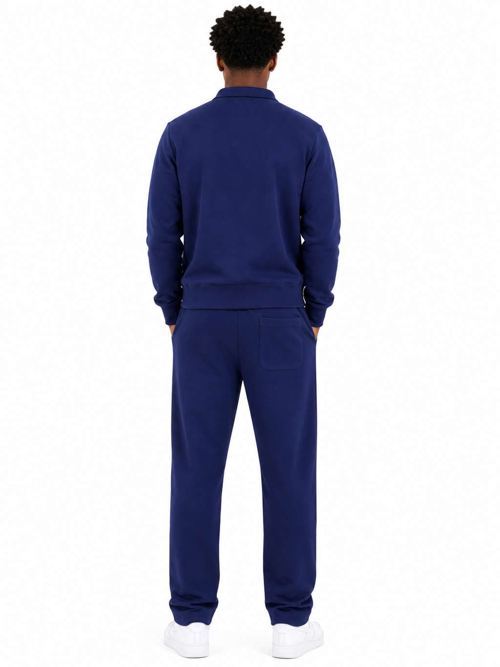 Comfort Cotton Tracksuit Set with Collar - Navy