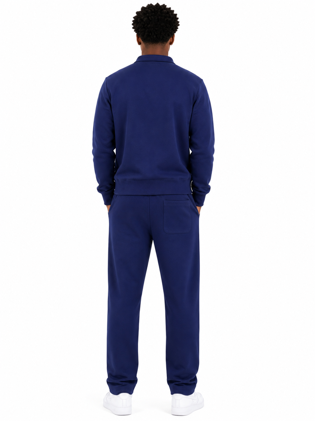 Comfort Cotton Tracksuit Set with Collar - Navy