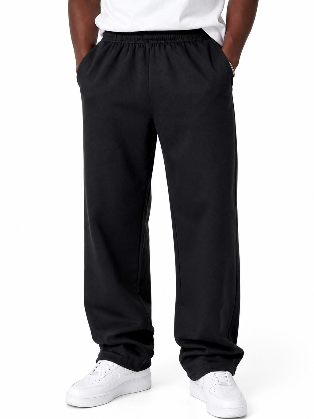 Plain Casual Elastic Waist Sweatpants - Black