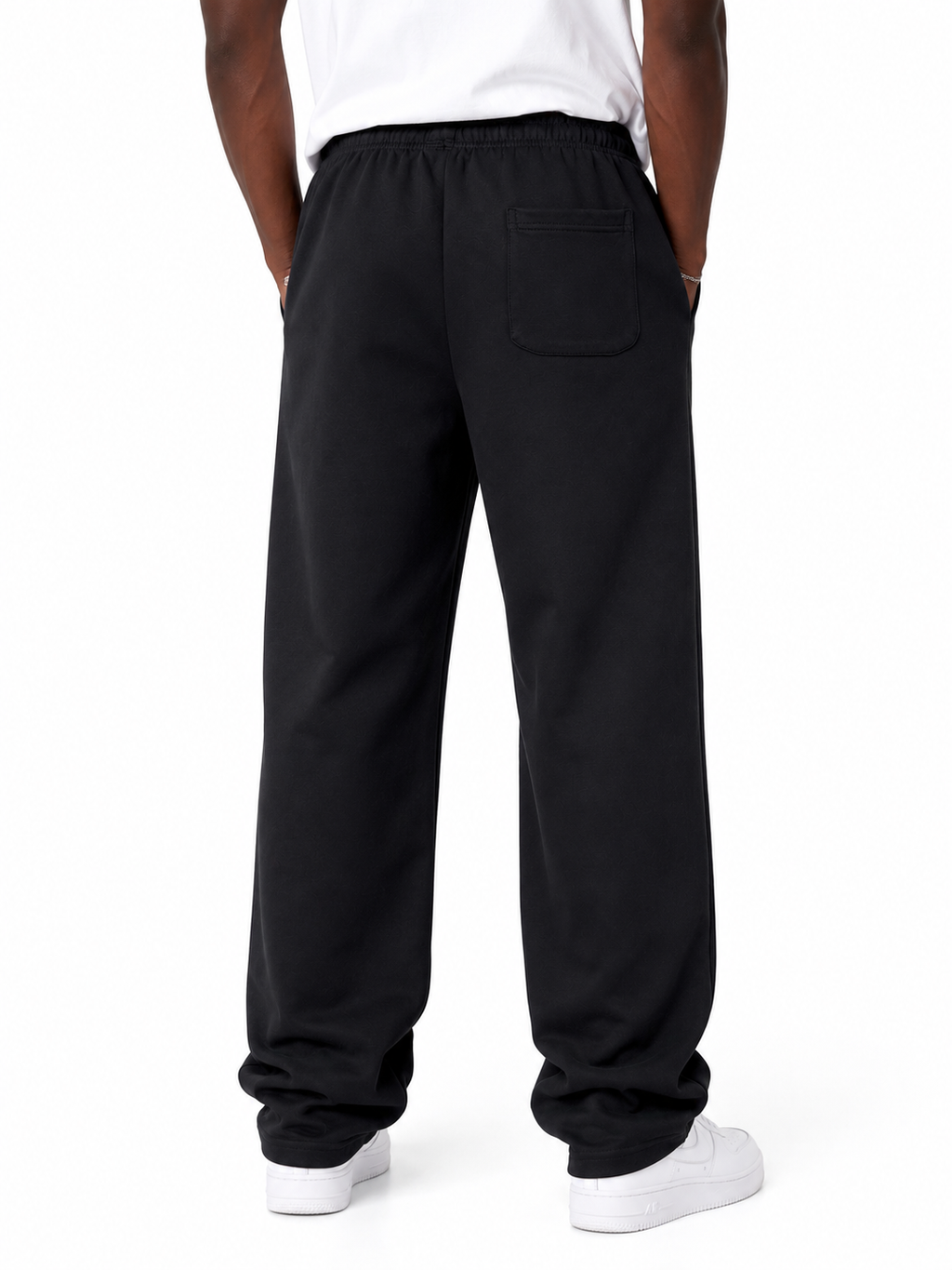 Plain Casual Elastic Waist Sweatpants - Black