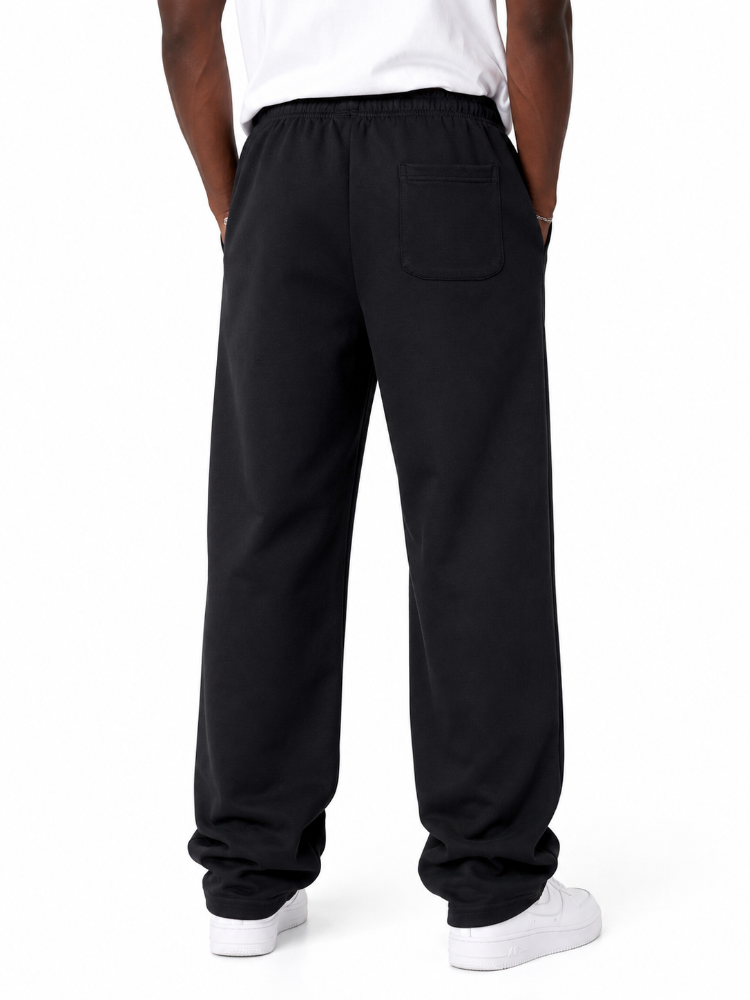 Plain Casual Elastic Waist Sweatpants - Black