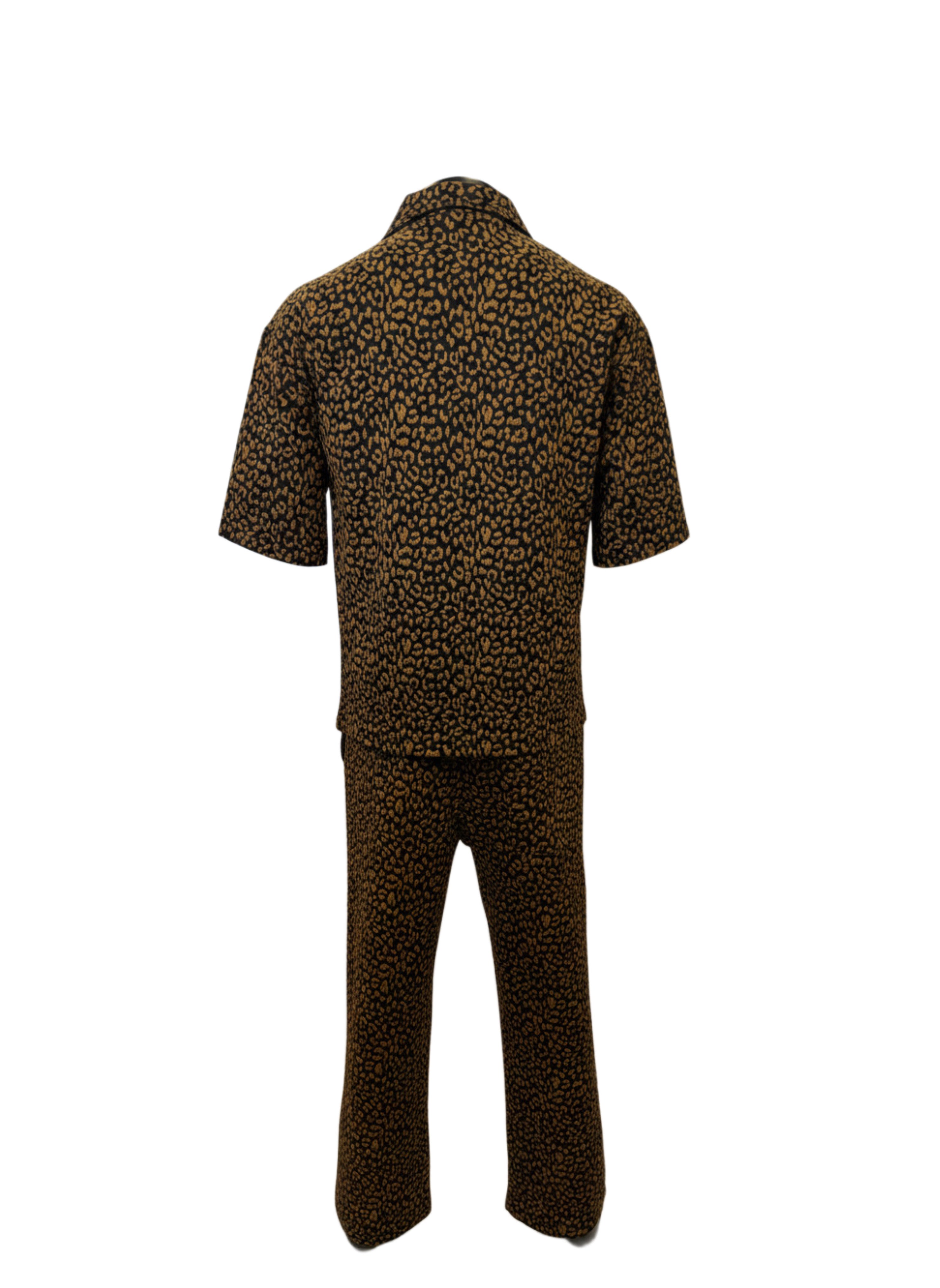 Leopard Print Two‑Piece Set (Shirt & Pants)-Brown